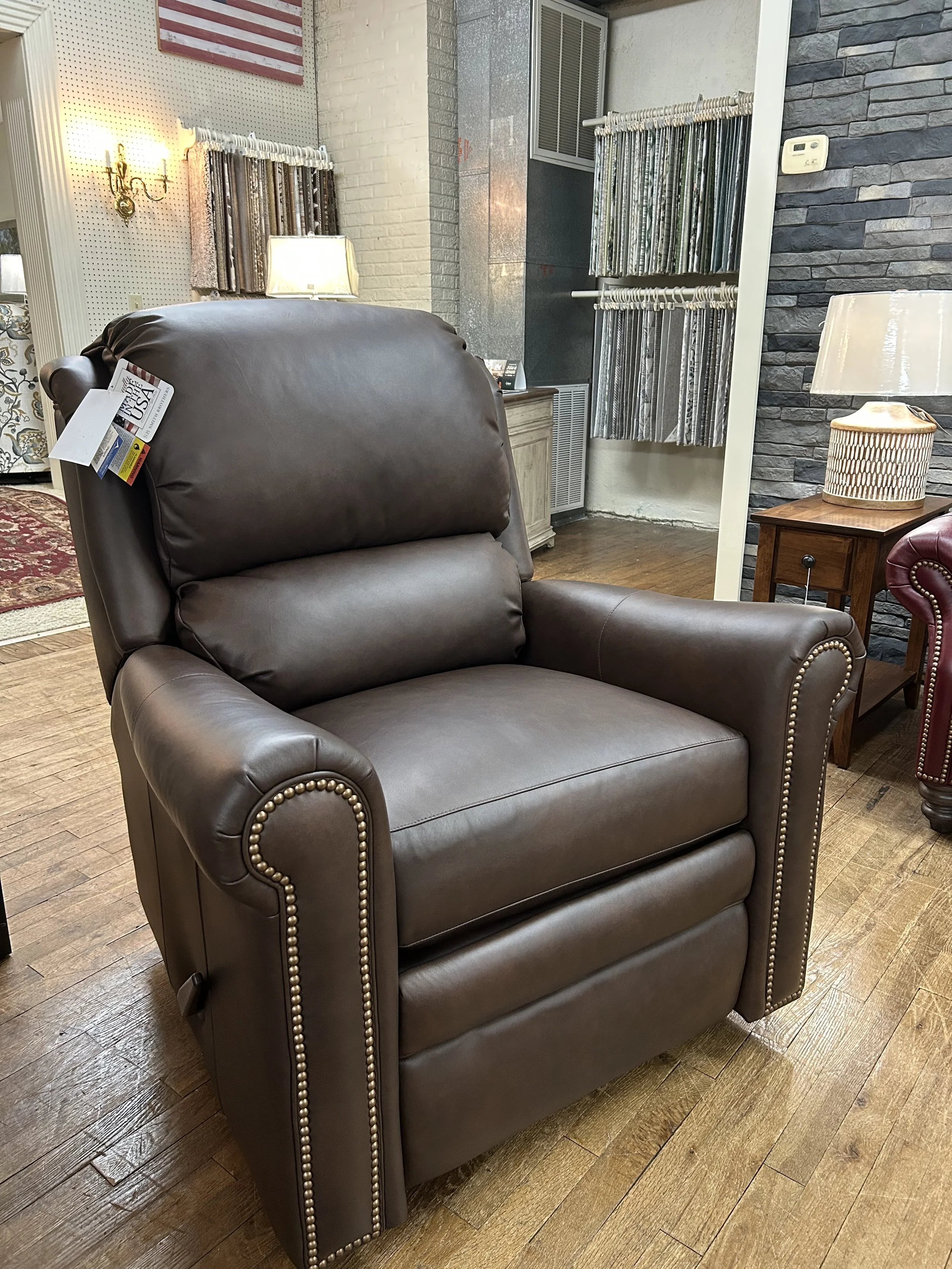 Smith Brothers swivel-glider-recliner in chocolate brown leather