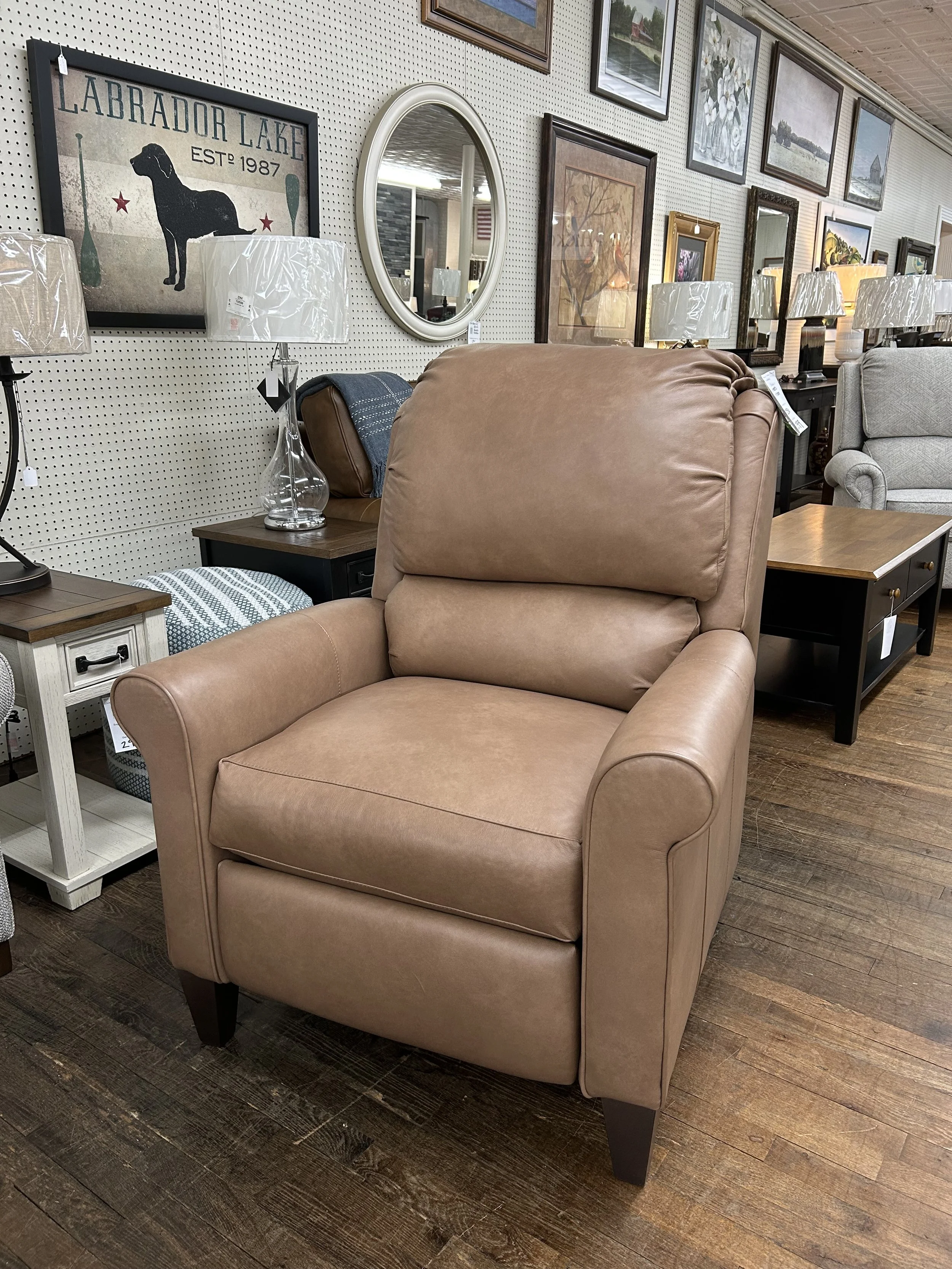 Smith Brothers press-back reclining chair in leather