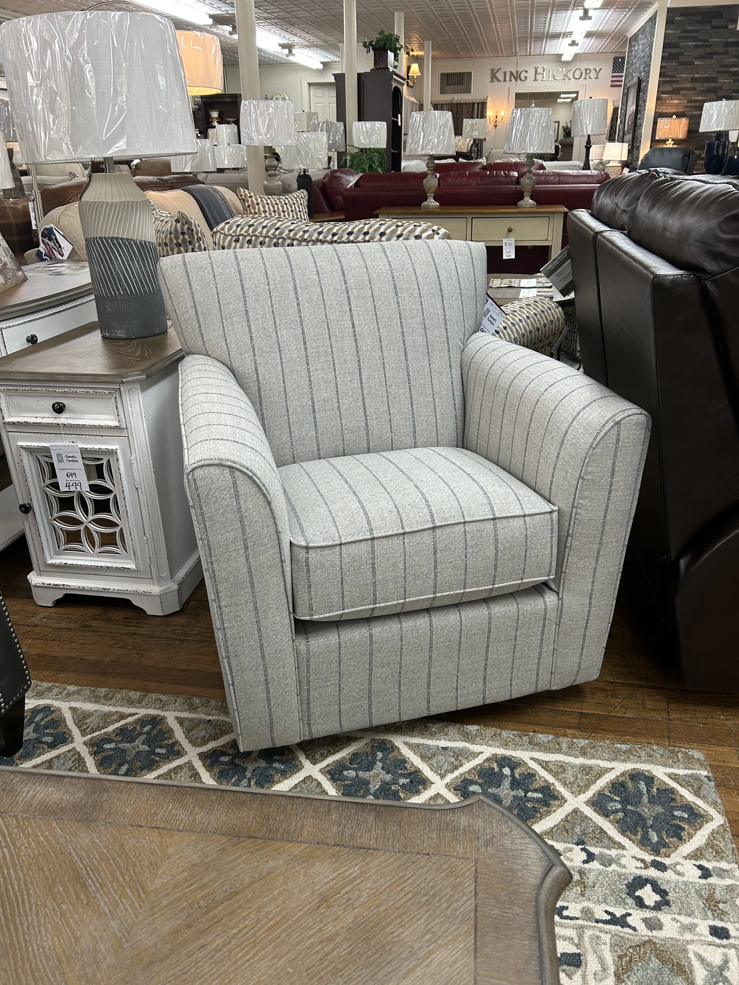 Allegra swivel glider in light grey with blue stripes - by LaZBoy