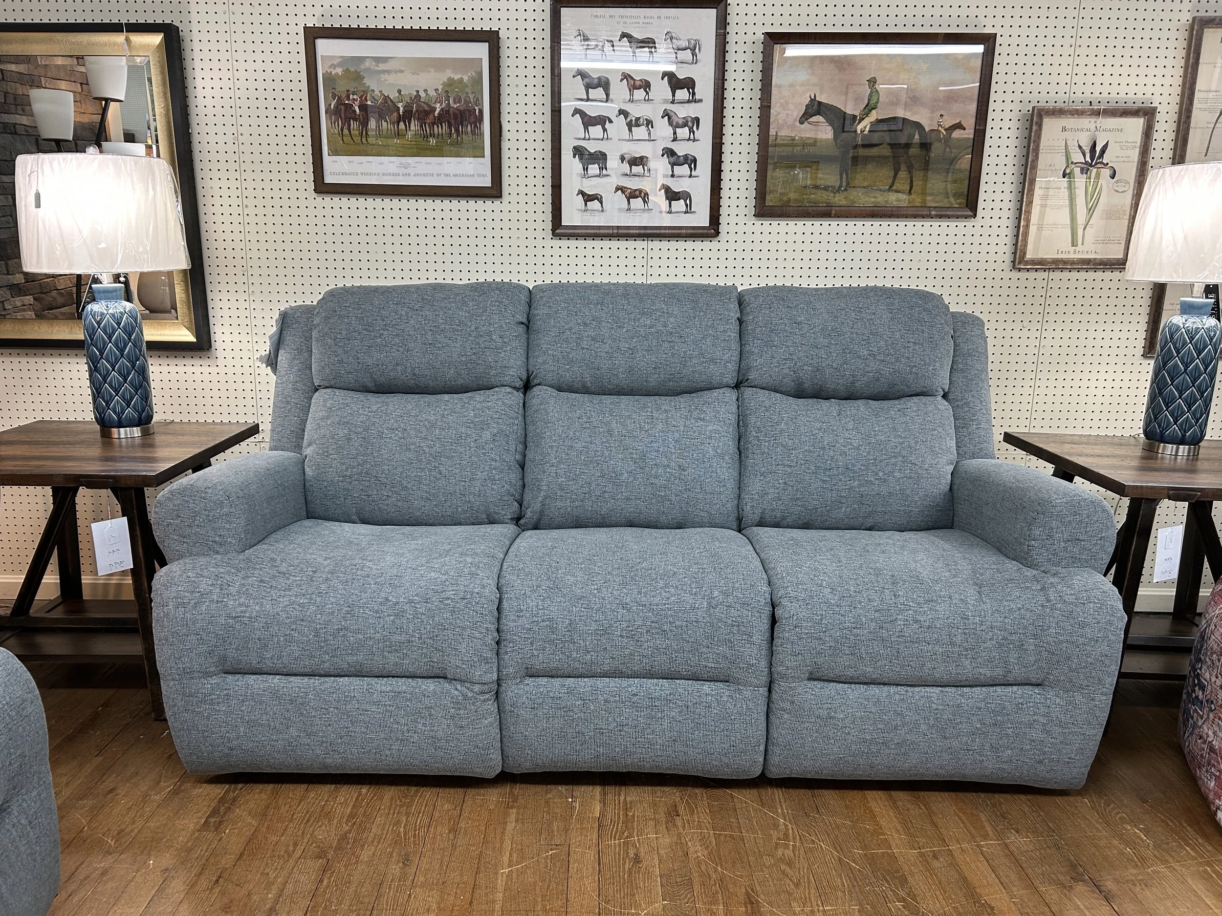 Best HF - Brielle space-saver power reclining sofa in denim light blue fabric