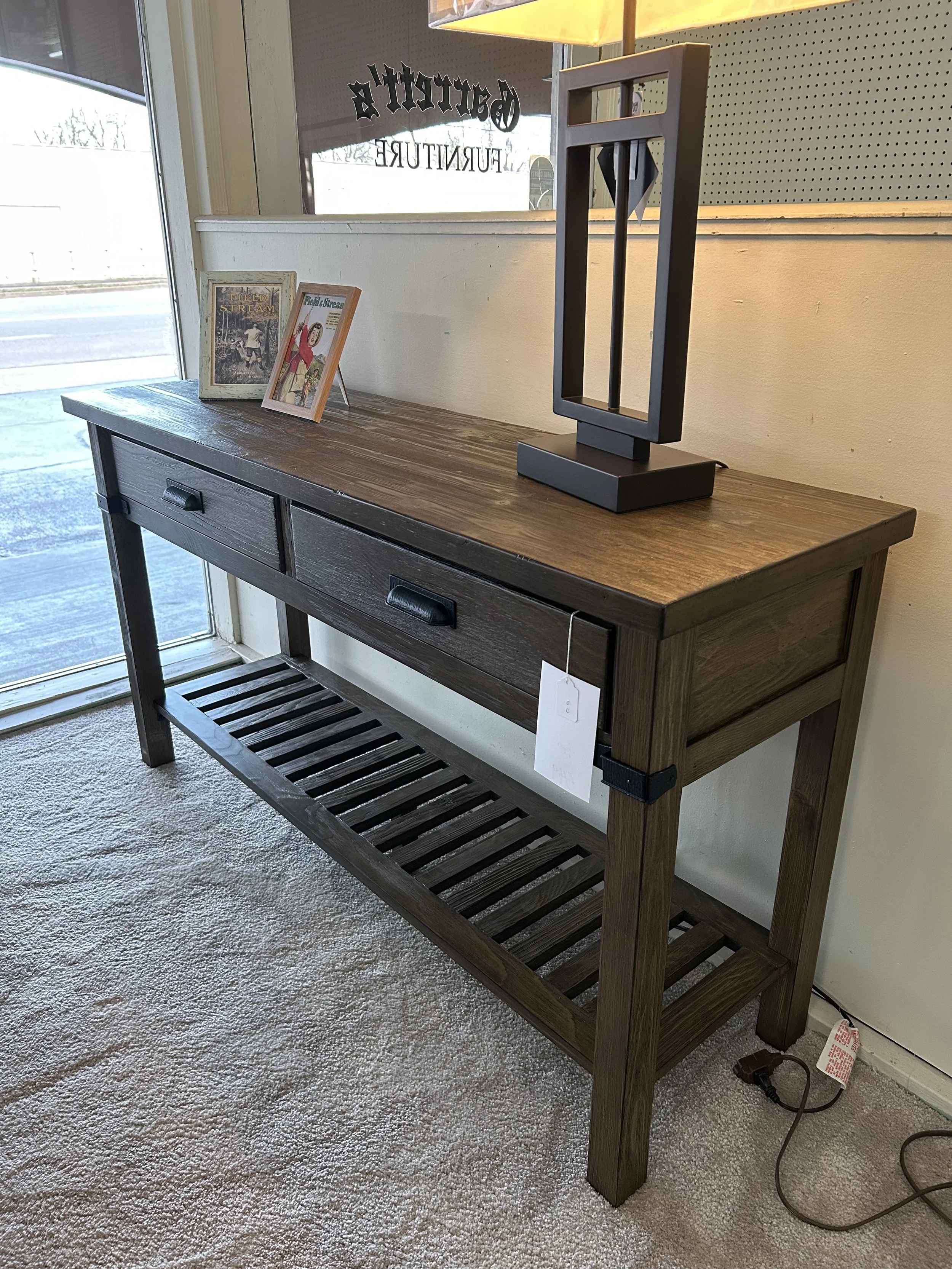 Kincaid - sofa table in driftwood finish on Norwegian spruce from the Foundry collection