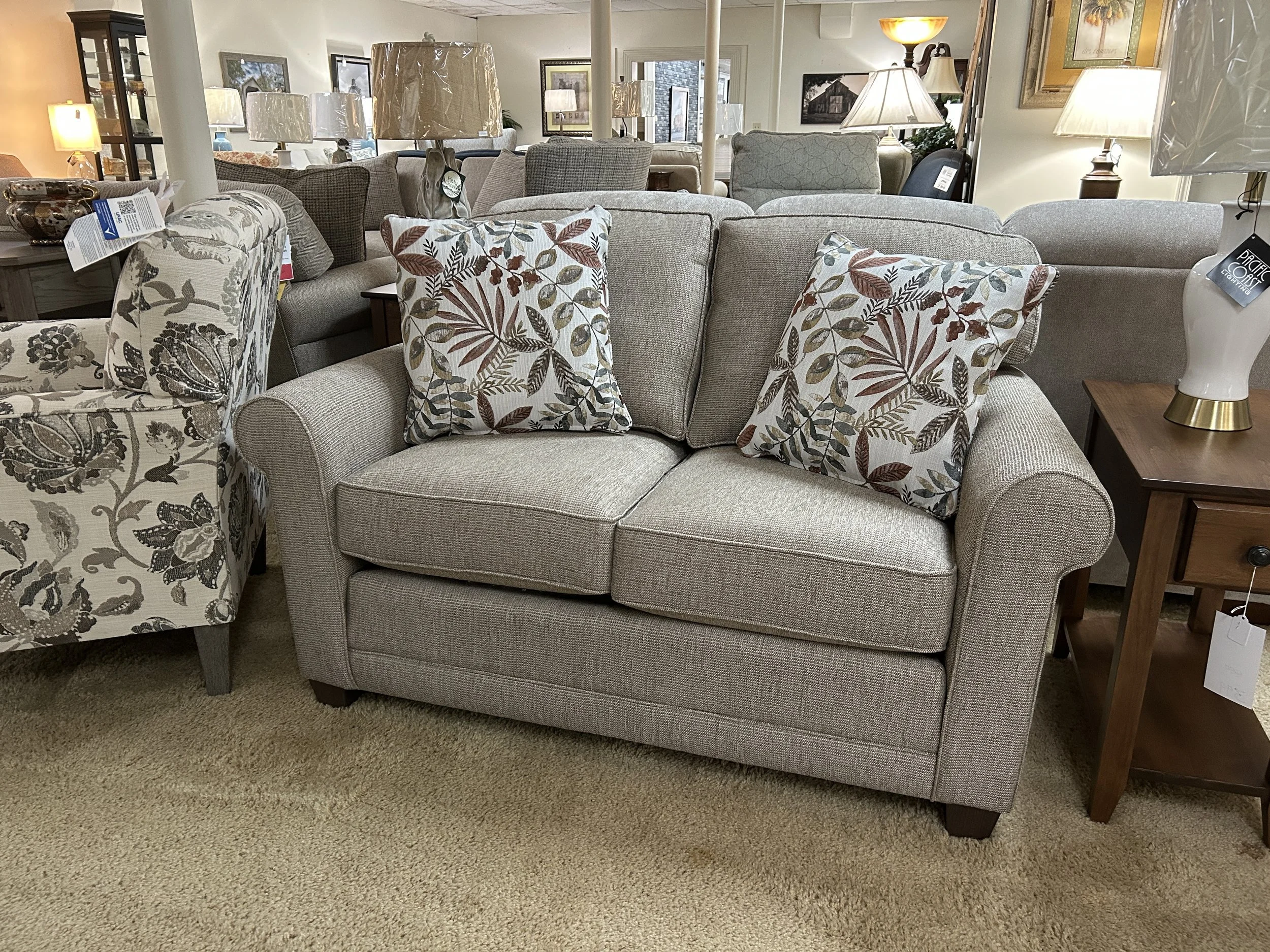 Smith Brothers - 366 series 58” loveseat in light brown fabric 
