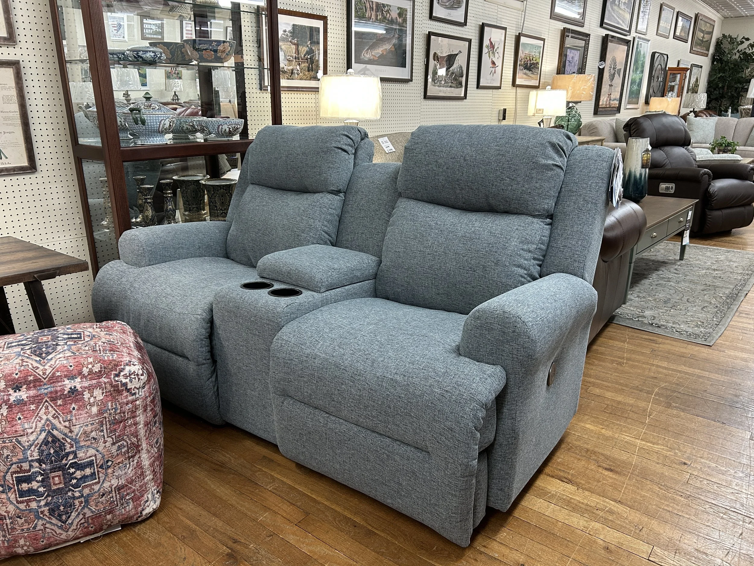 Best HF - Brielle space-saver power reclining console loveseat in denim light blue fabric