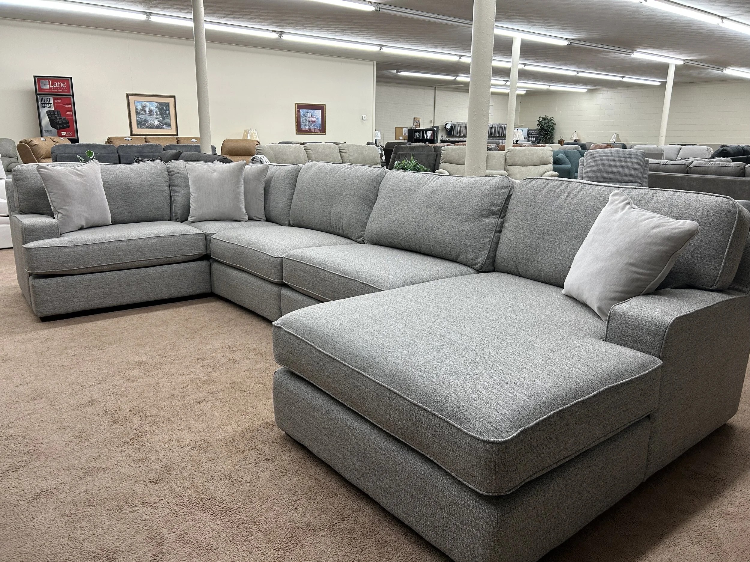 LaZBoy - Paxton modular sectional sofa in blue-grey fabric (127" x 86" x68")
