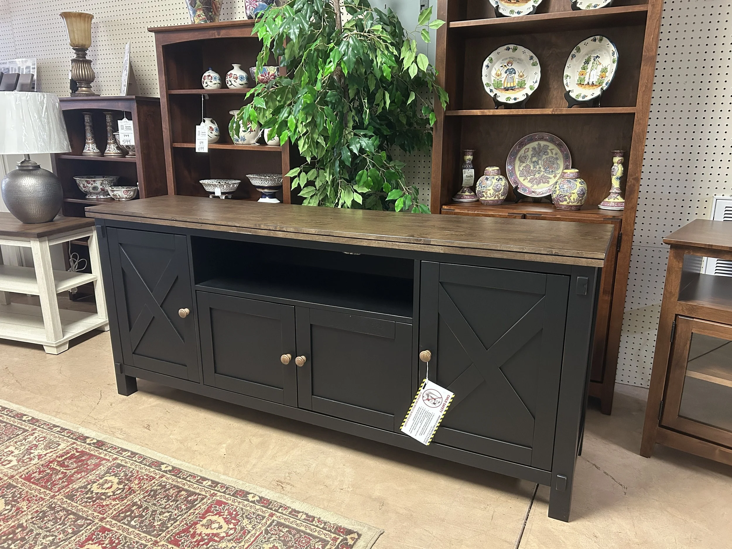 Stormy Ridge 72" entertainment console in two-tone: slate black and distressed chickory by A-America
