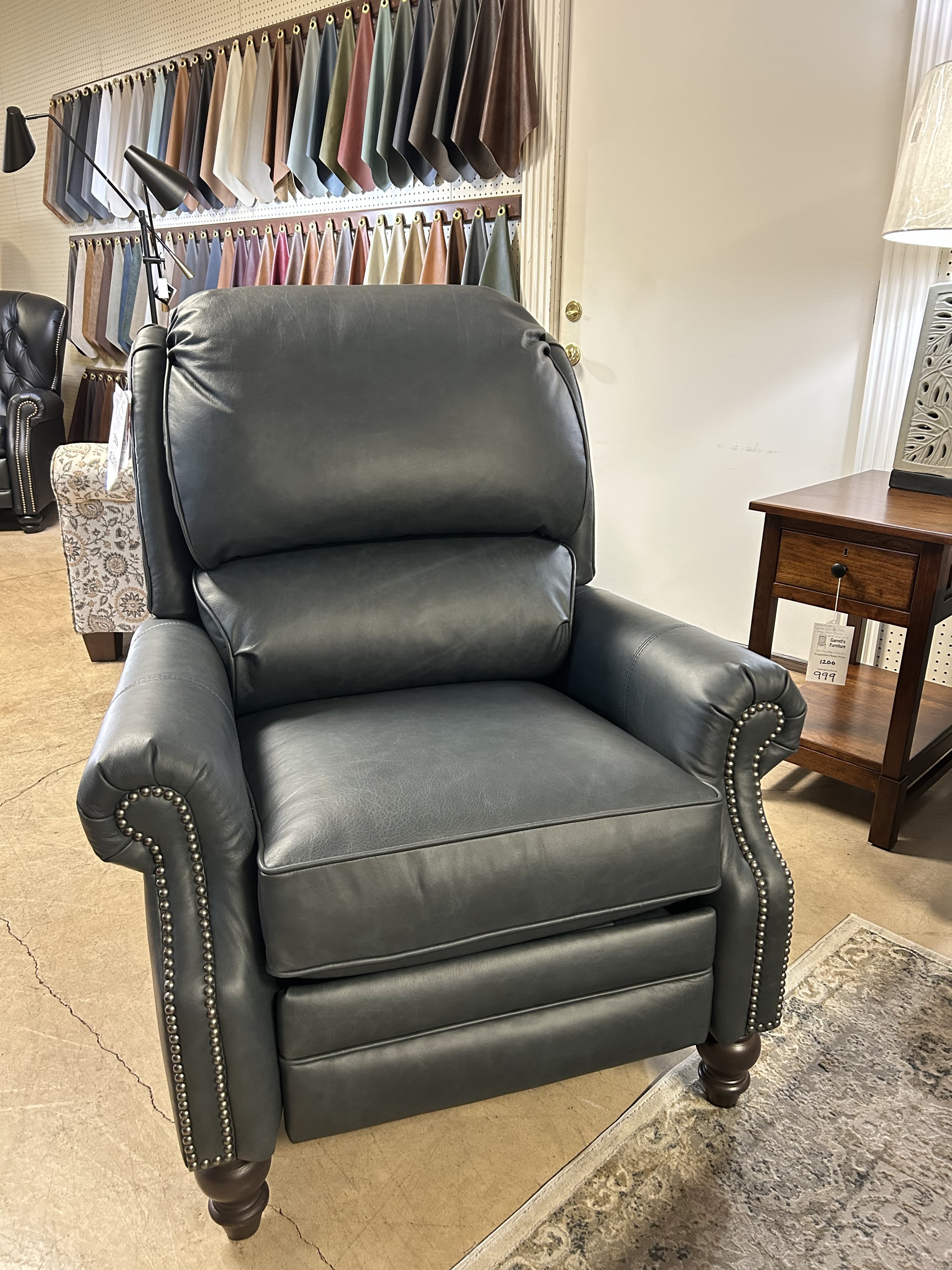 Smith Brothers - navy blue leather press-back reclining chair (style 705-33)