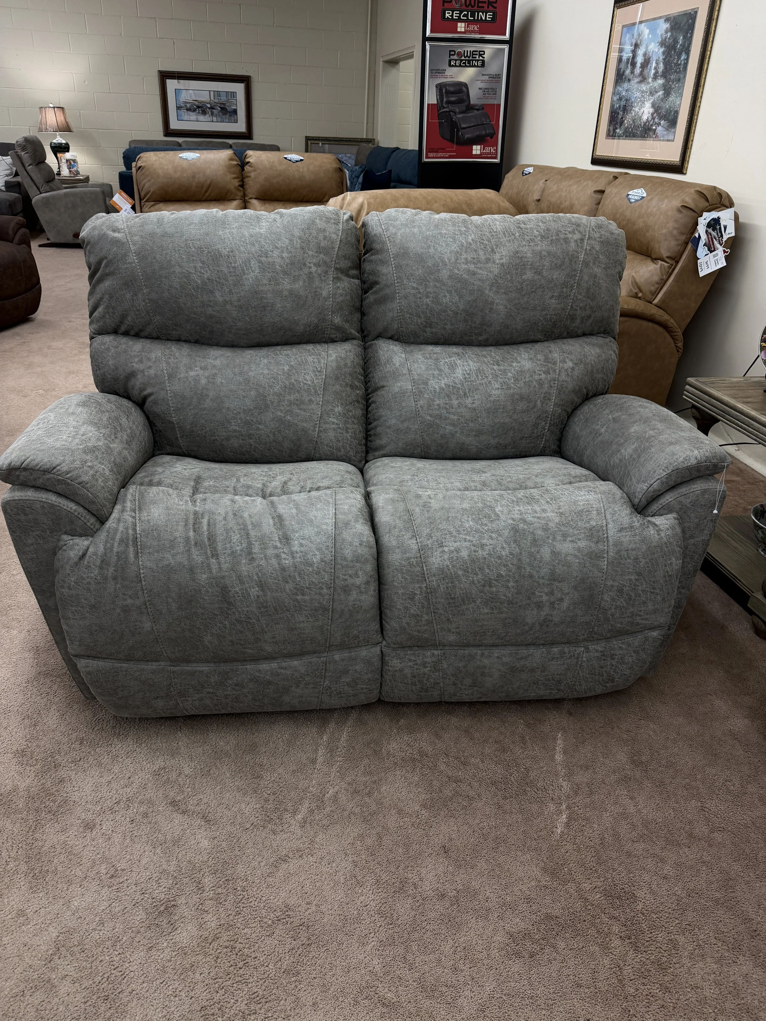 LaZBoy - Trouper manual reclining loveseat in sable grey sueded polyester 