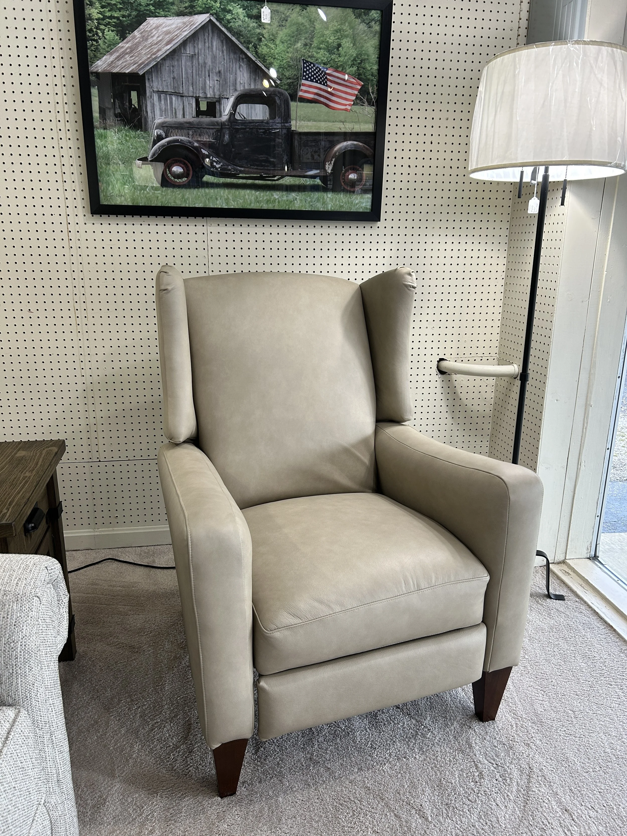 LaZBoy - Rae press-back reclining high-leg chair in beige leather 