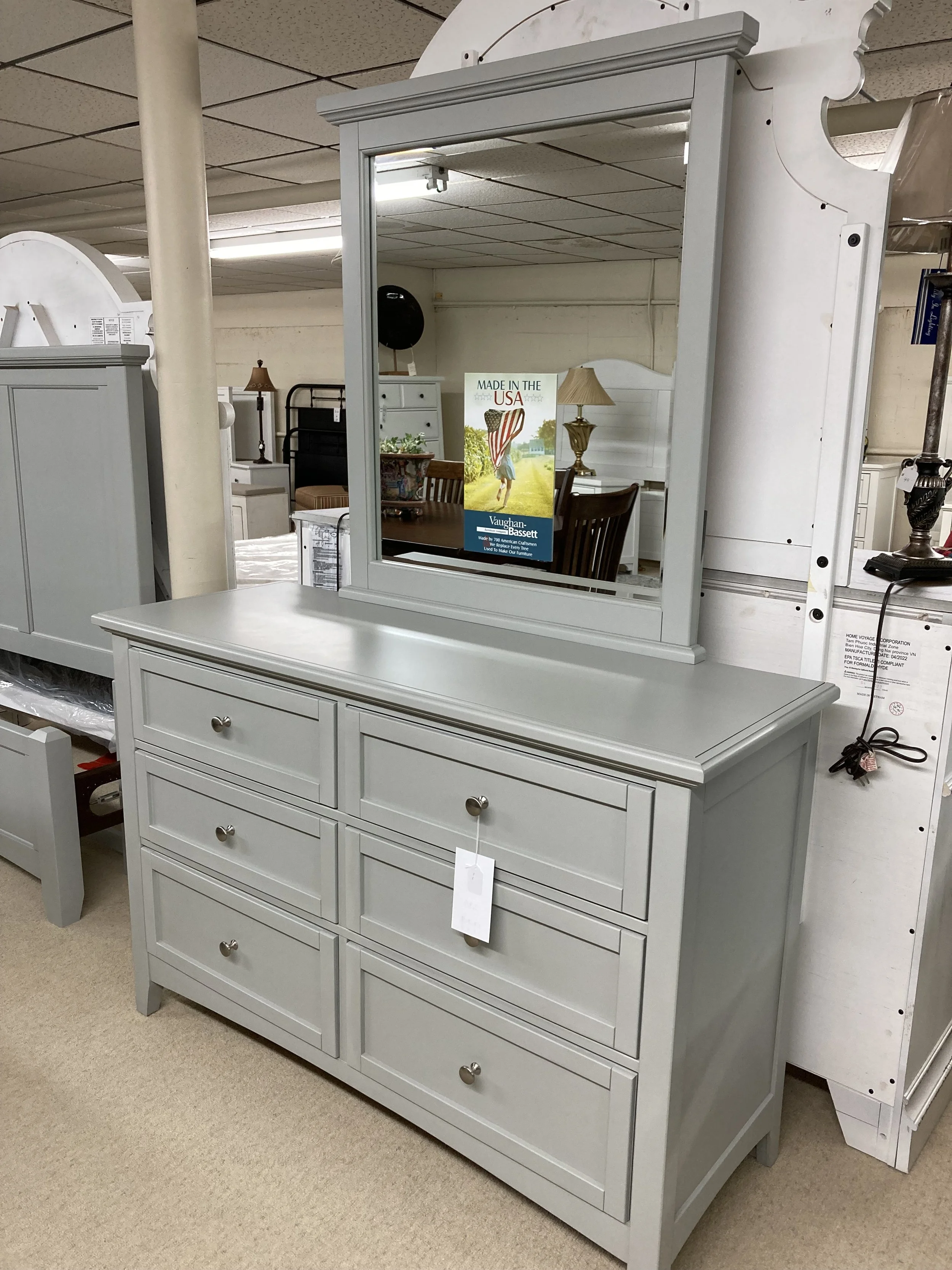 Vaughan Bassett dresser and mirror in soft grey
