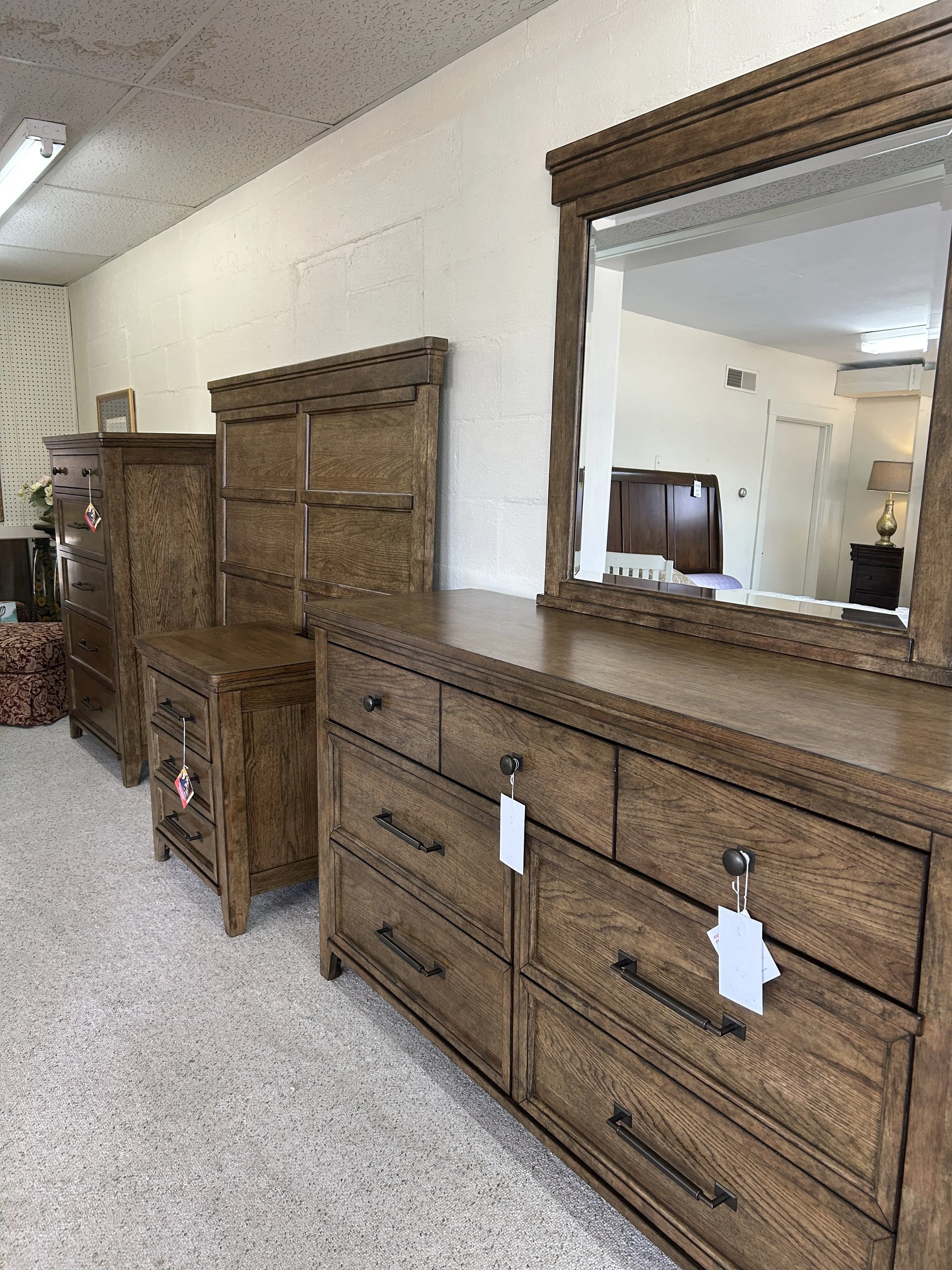 Liberty - Carolina Park bedroom suite. Includes Queen or king panel bed, dresser & mirror, chest and nightstand 