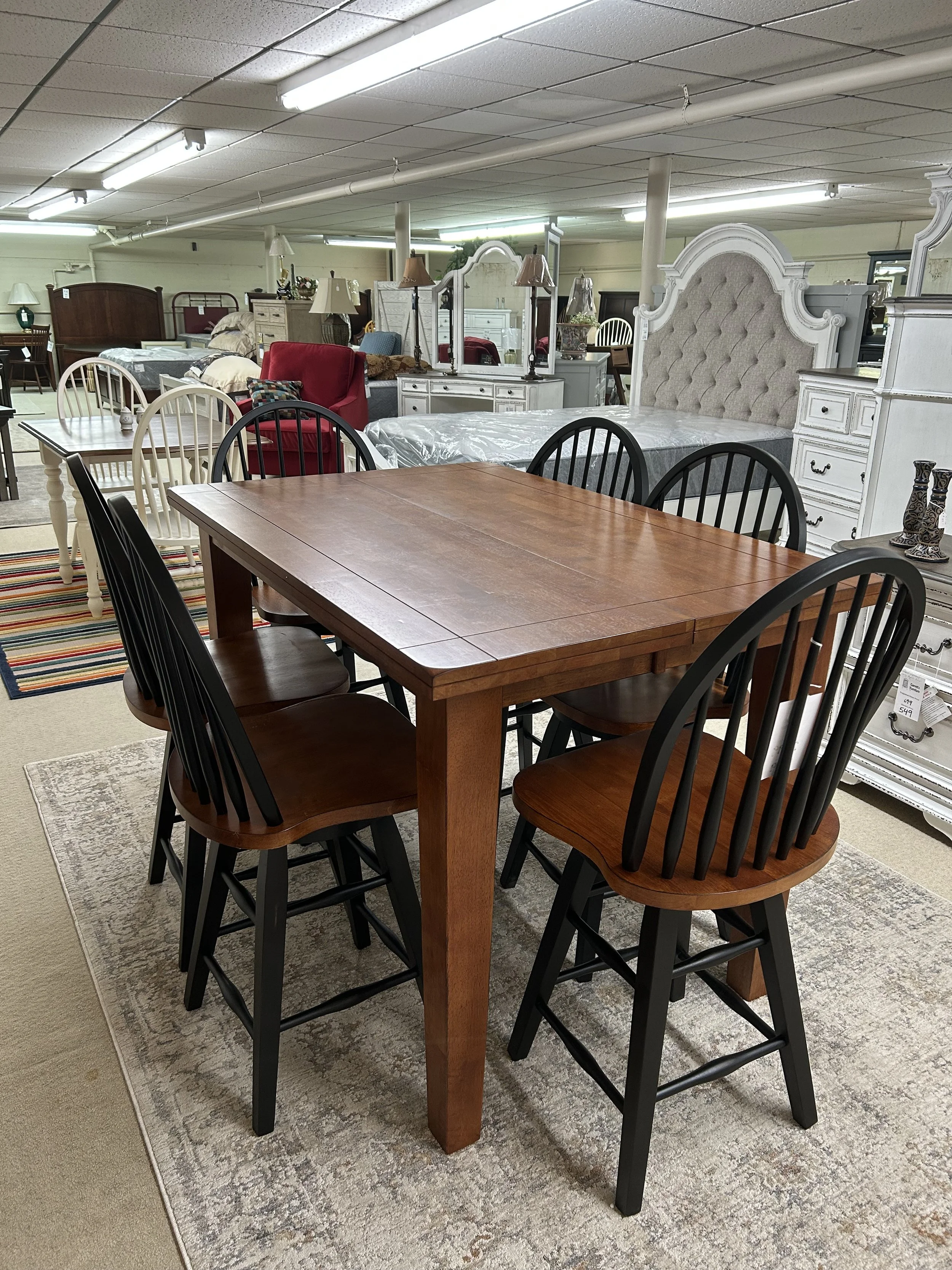 54” x 36” counter-height table with 6 two-tone barstools by TEI