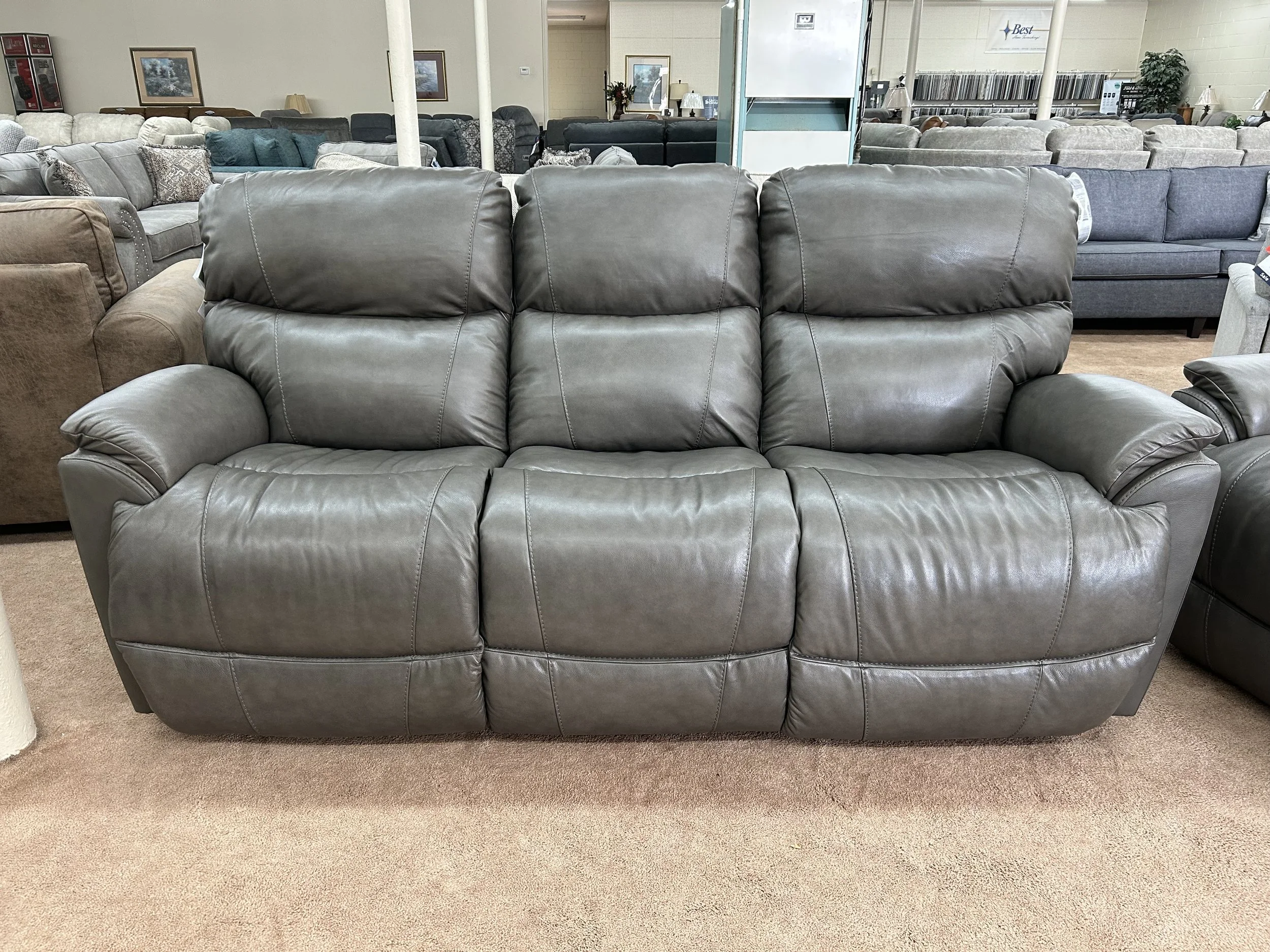 LaZBoy Trouper manual reclining sofa in grey leather