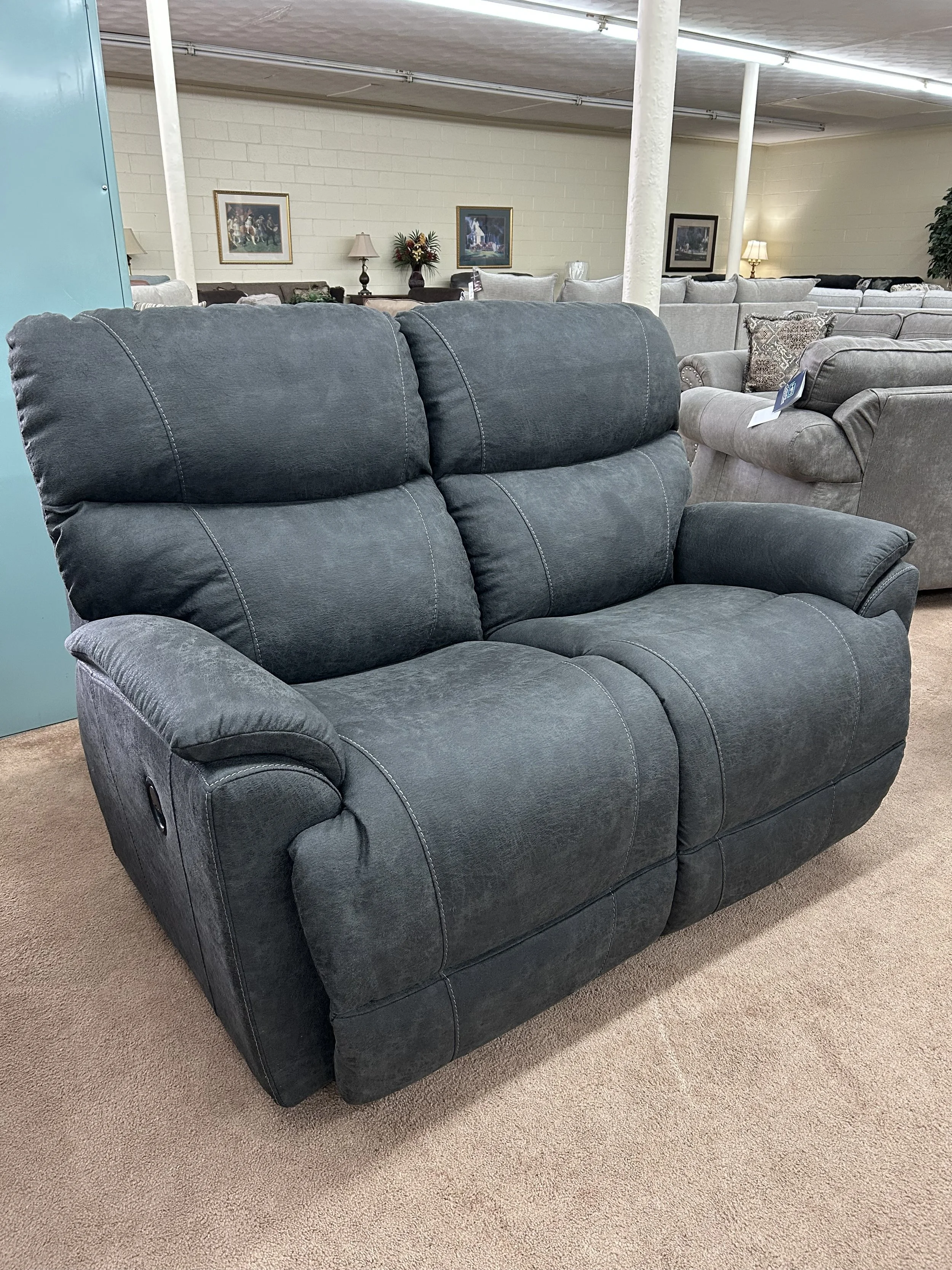 LaZBoy - Trouper manual reclining loveseat in ink blue performance fabric