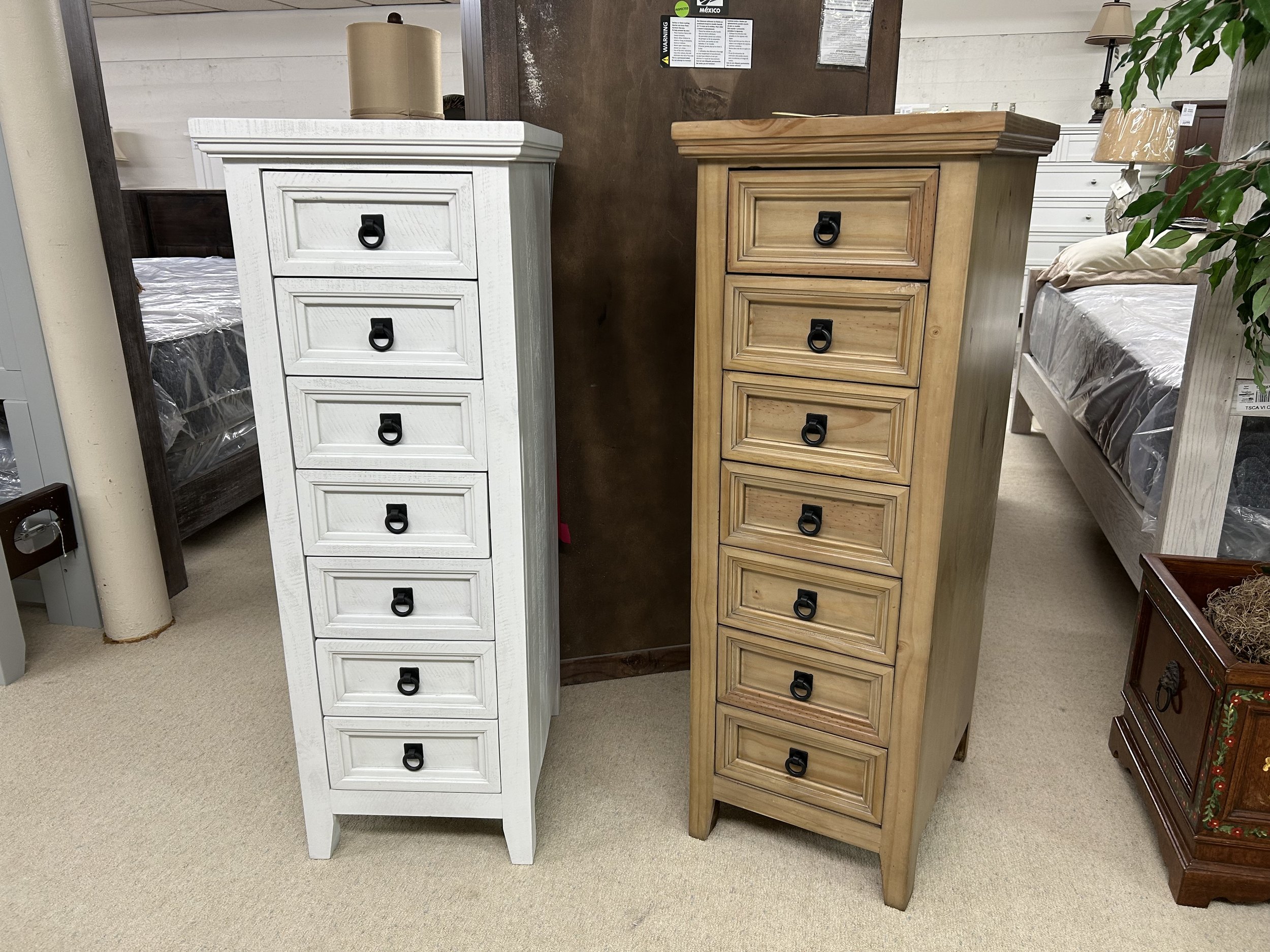 Seven drawer lingerie chests: in frosted white finish (W: 20" x H: 44" x D: 17") - by Million Dollar Rustic