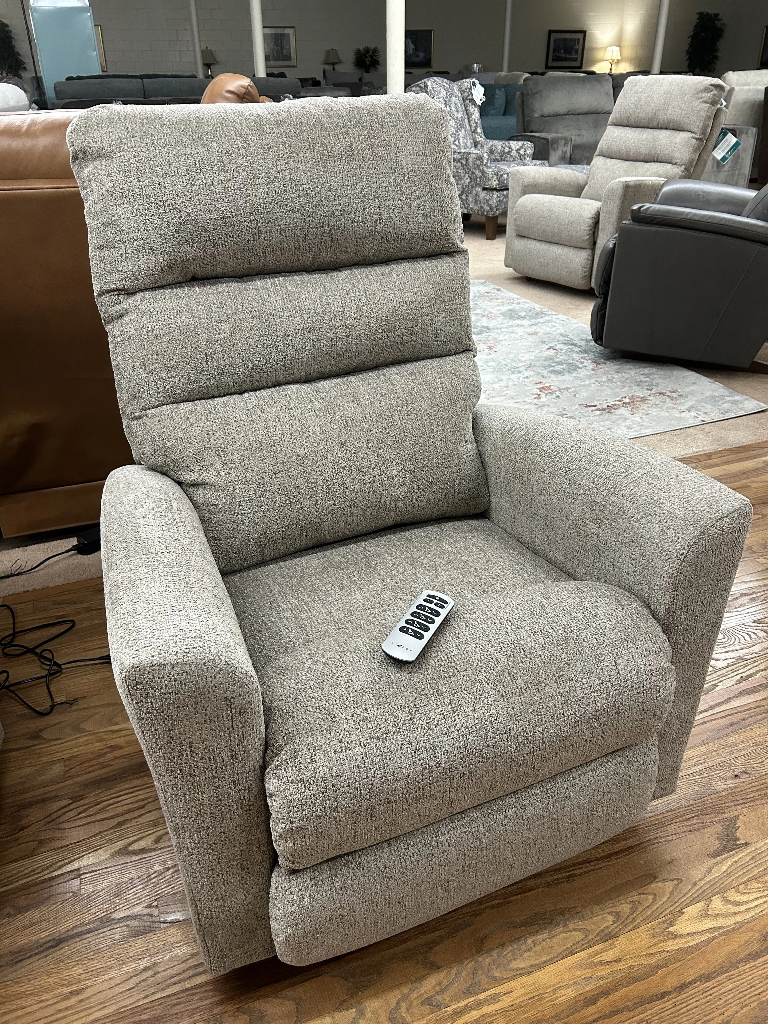 LaZBoy - power Liam wall away recliner with power lumbar and headrest in beige fabric