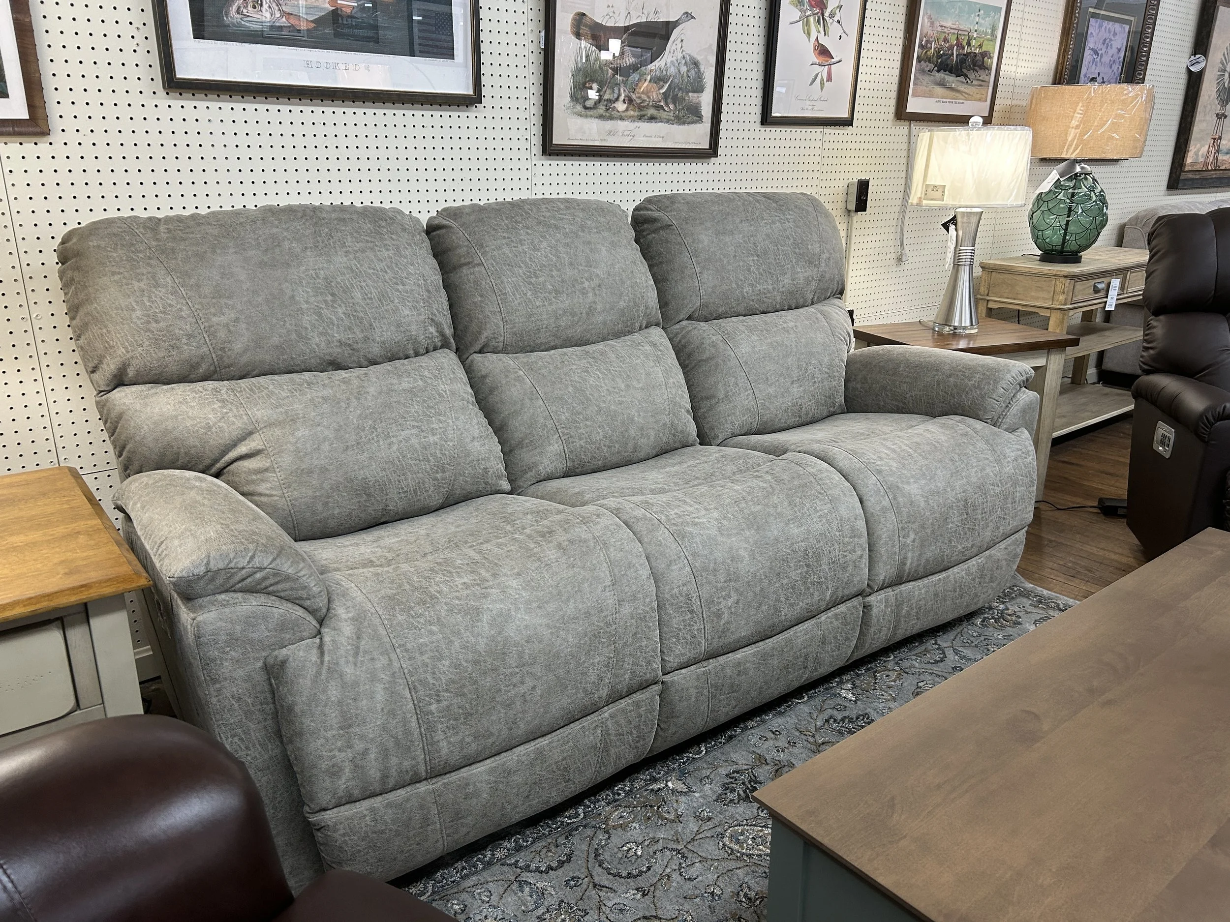 LaZBoy - 'Trouper' power reclining sofa in sable sueded-polyester performance fabric 