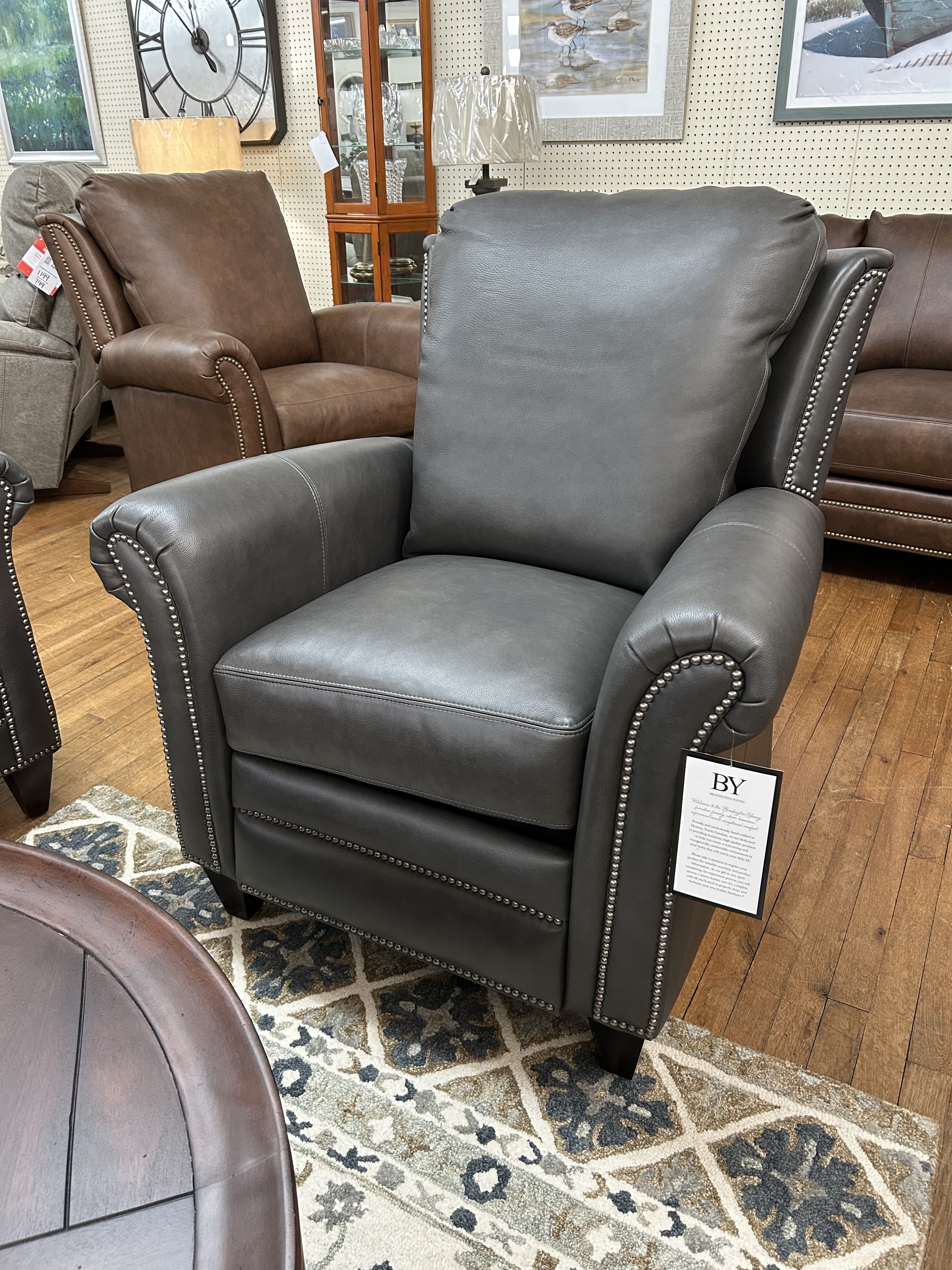 Bradington Young - Richardson high leg reclining chair in charcoal grey leather 