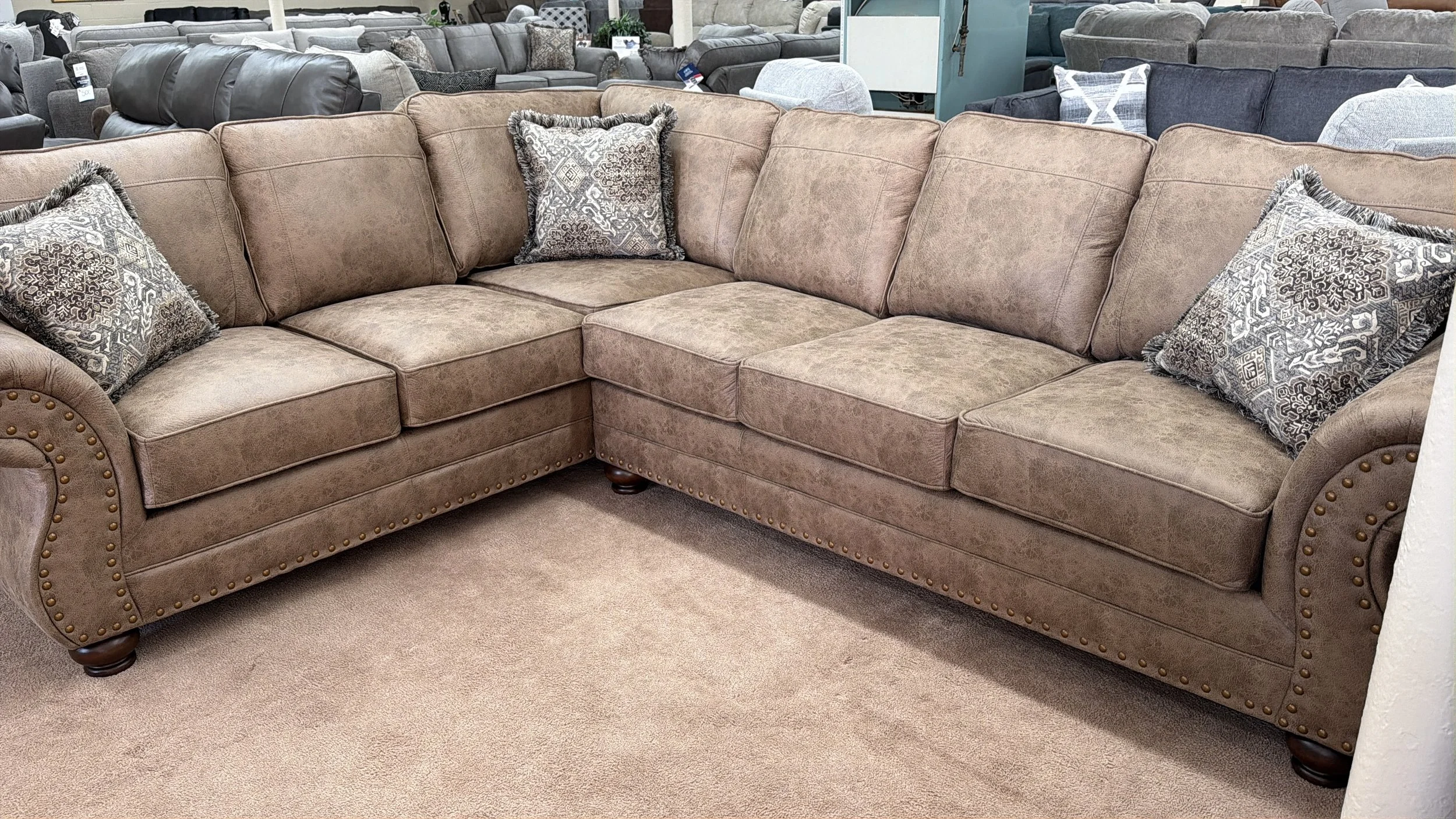 Hughes - sectional sofa in Jetson Ginger sueded polyester