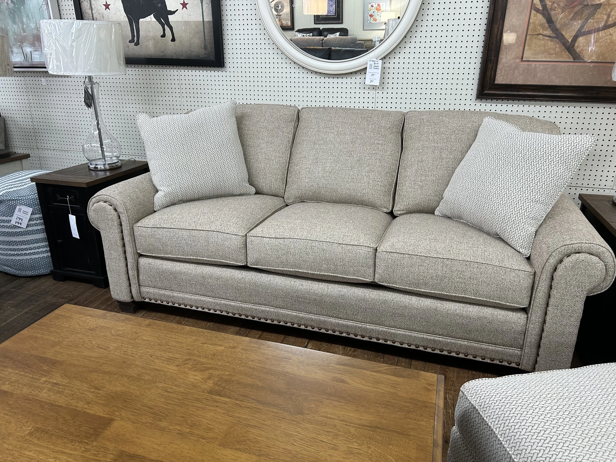 Smith Brothers - 393-10 sofa (85") in camel fabric with nailhead trim