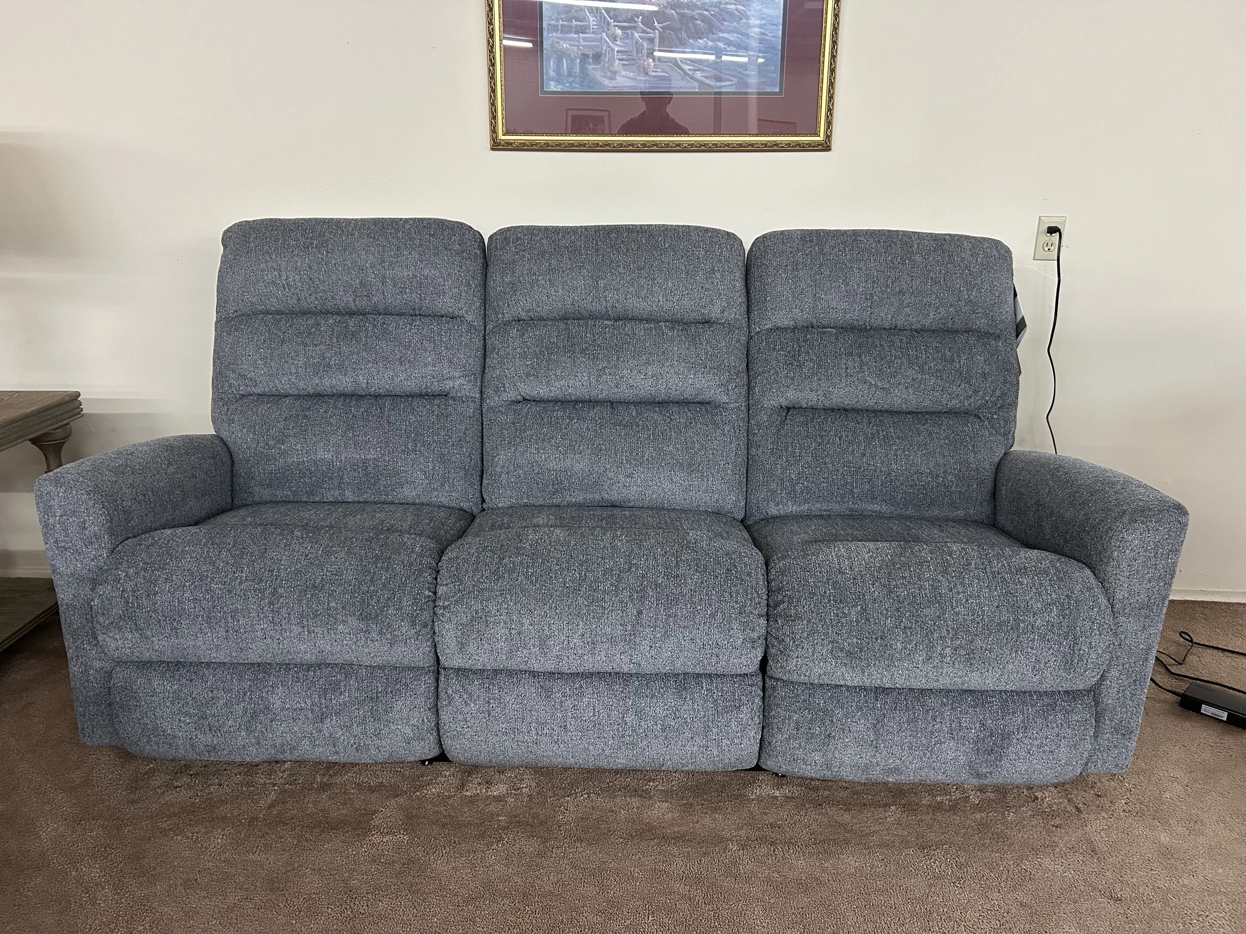 LaZBoy - Liam manual reclining sofa with handles in light blue fabric 