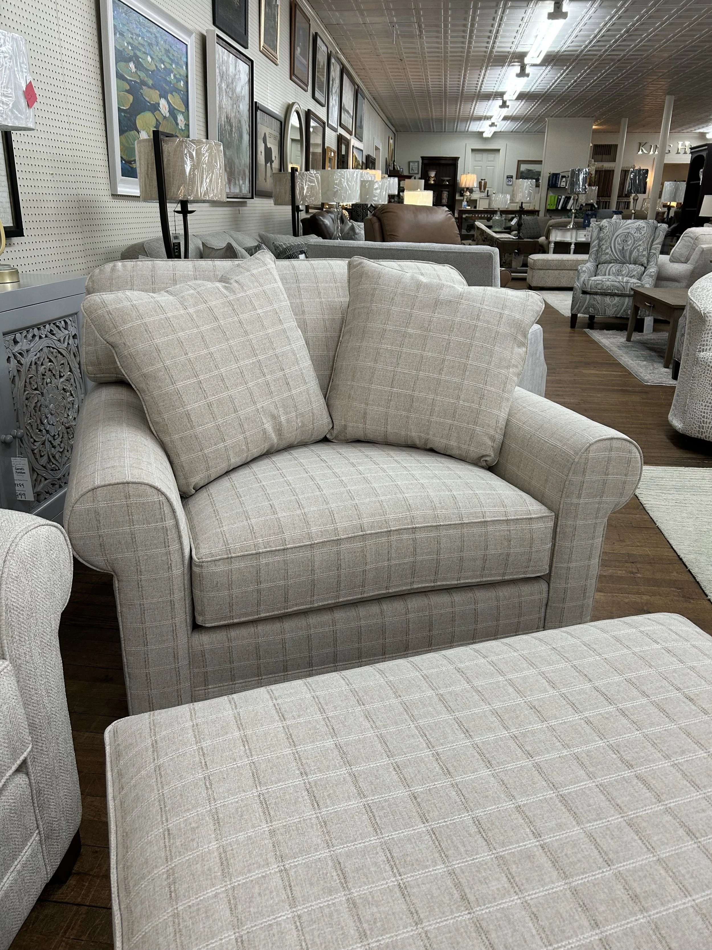 King Hickory - Winston chair-and-a-half and large ottoman in Icon Linen fabric