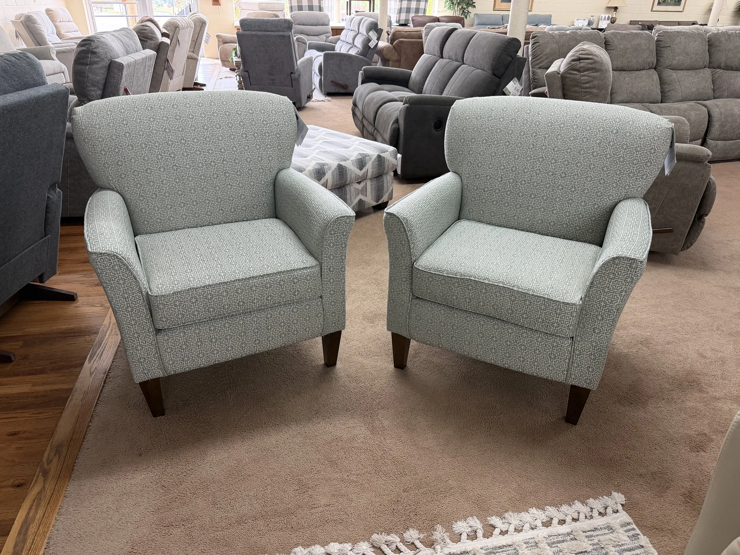 Best Home Furnishings - 'Sadie' club chair in aqua key print on cream