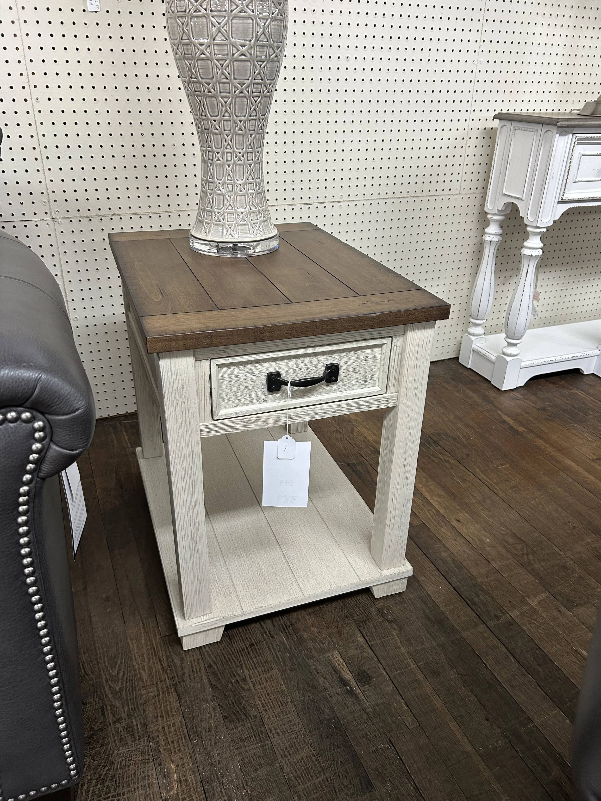 Rectangular end table in white and pecan finish by Null