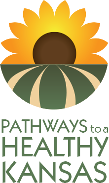 Illustration of a sunflower with a dark center, yellow petals, and green leafy sepals, set against a farm landscape background.