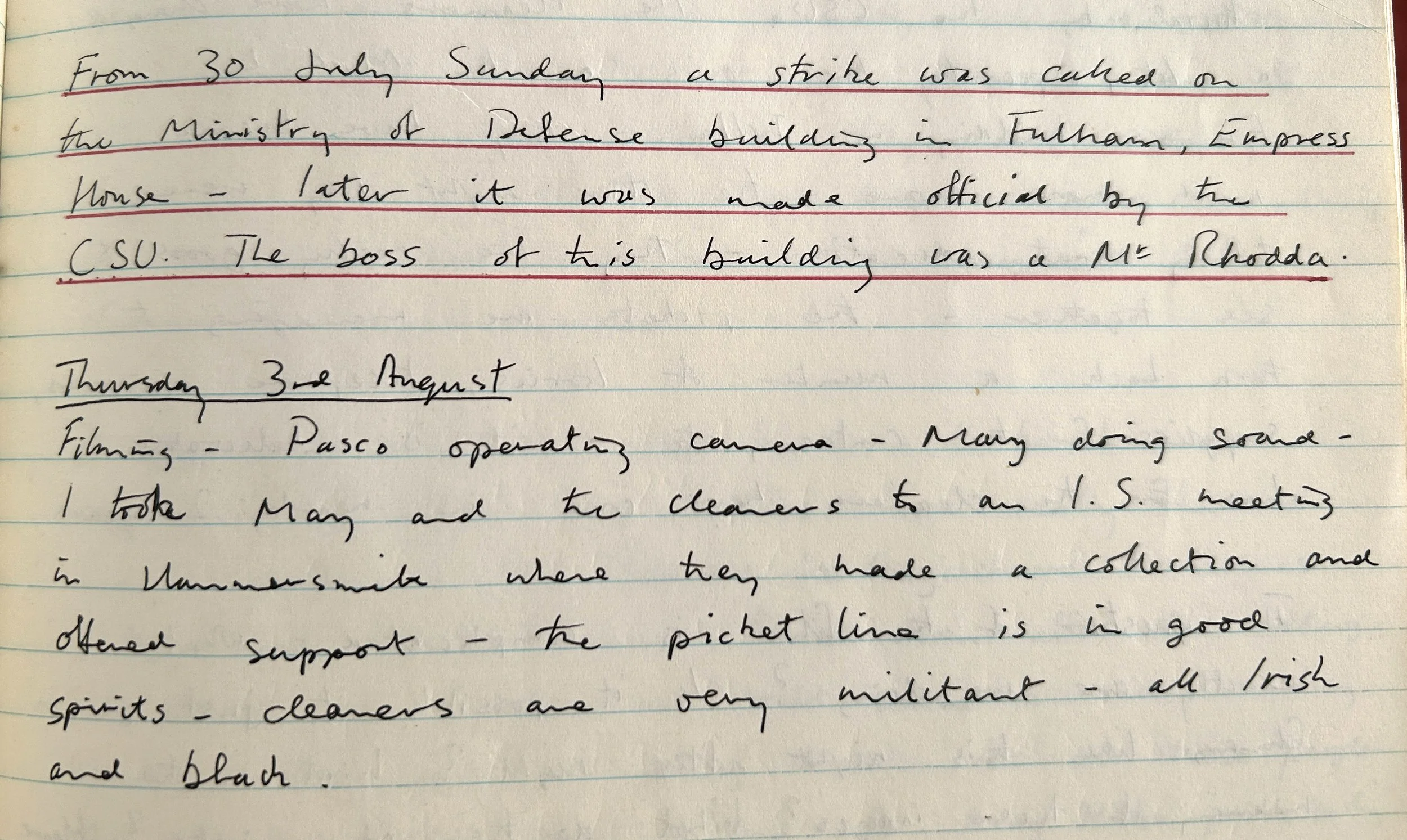 Extract from James Scott Nightcleaners journal 3rd August,
1972