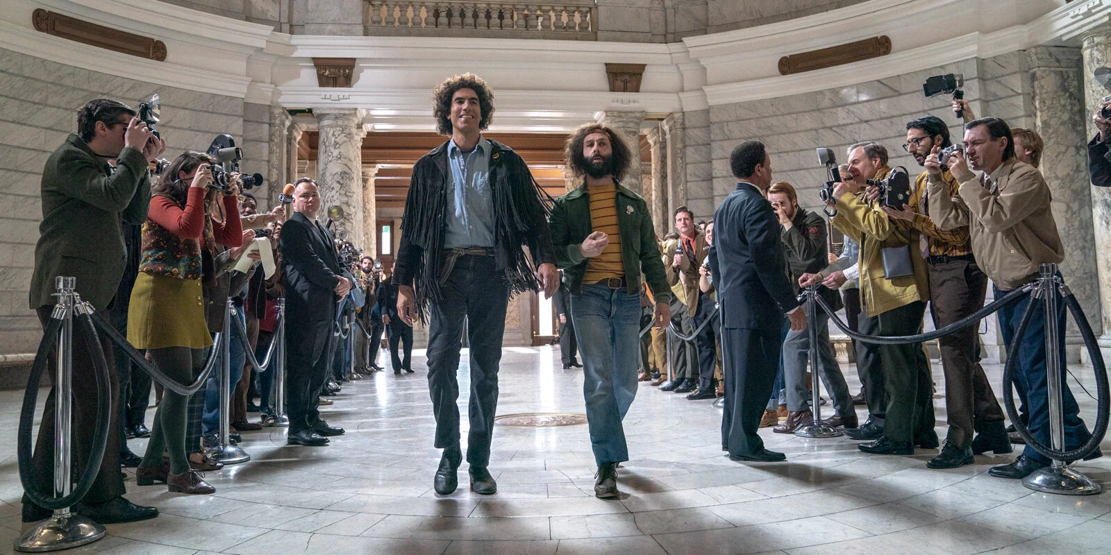 Film review: The Trial of the Chicago 7's protests and farcical legal fights hit a timely note