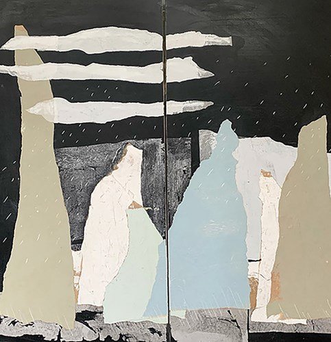 Layered images in Disrupted Narratives, on view at Visual Arts Open House, at the Q.E. Theatre on August 9