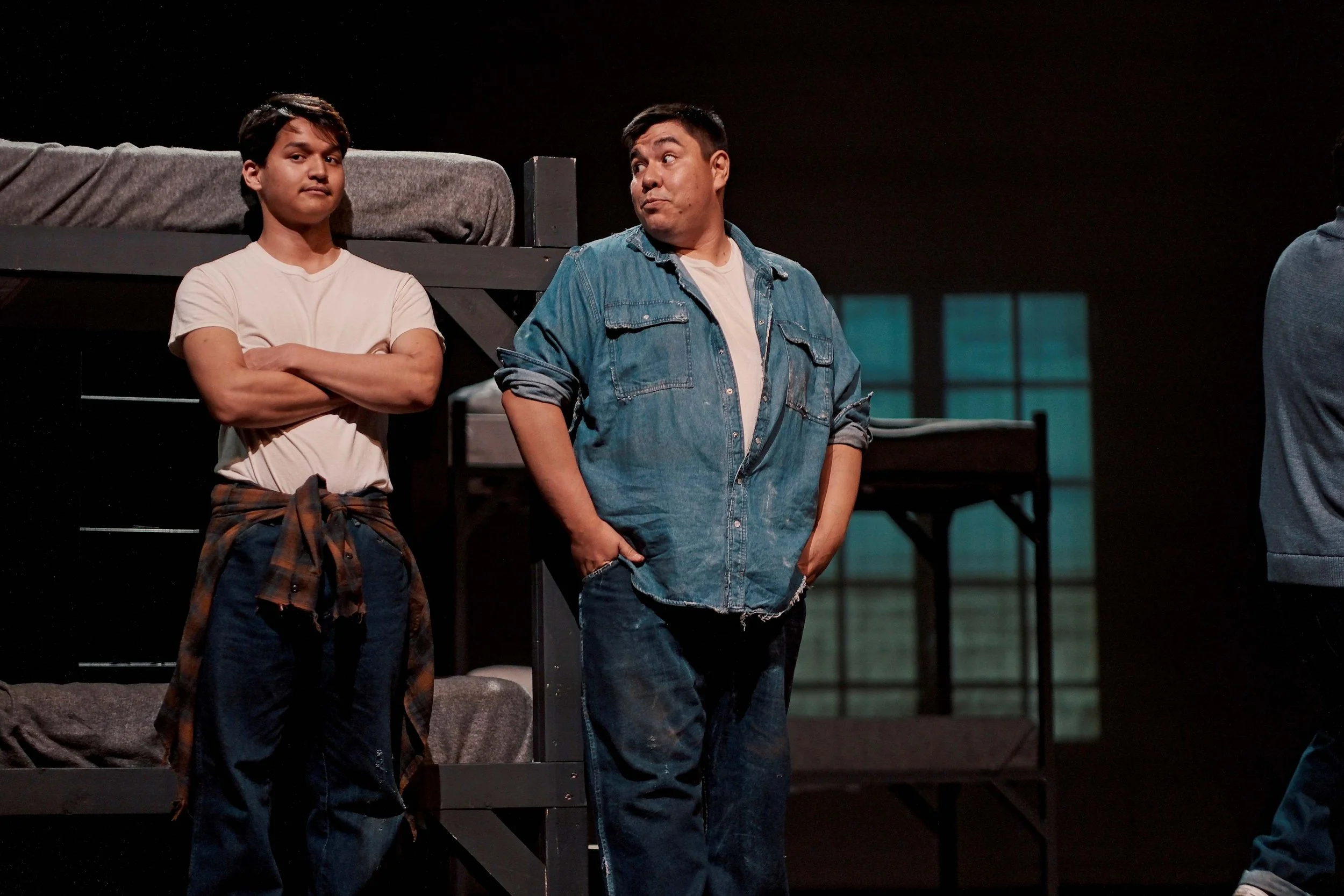 In late Nisga'a playwright Larry Guno's Bunk #7, actors Kiefer Collison and Nick Dangeli tell a true story of Indigenous resilience