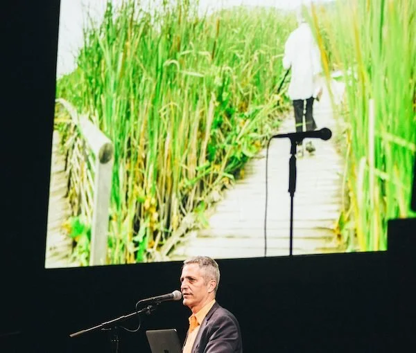 At Sam Green's 32 Sounds, audiences use headphones to fully experience the live documentary's sonic world