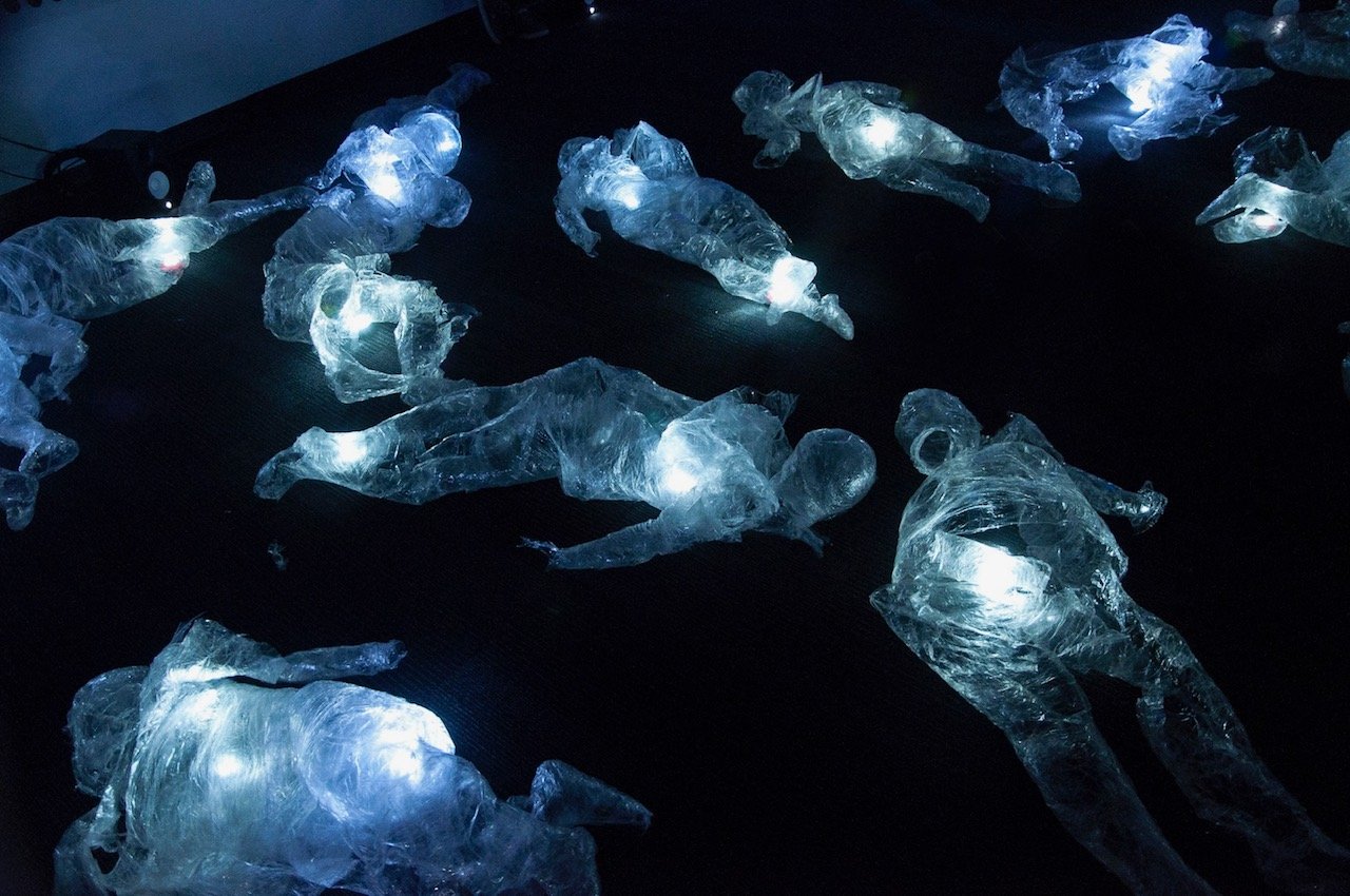 Nancy Tam moults translucent skins from dawn till dusk in ...wreckage upon wreckage..., December 2 and 3