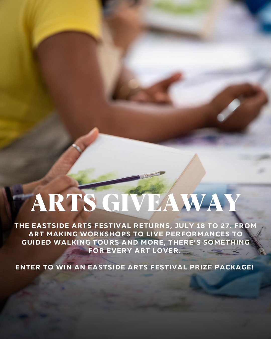 ARTS GIVEAWAY! ⁠
⁠
The Eastside Arts Festival returns, July 18 to 27. From art making workshops to live performances to guided walking tours and more, there&rsquo;s something for every art lover. ⁠
⁠
➡️ Enter to win an Eastside Arts Festival Prize Pa