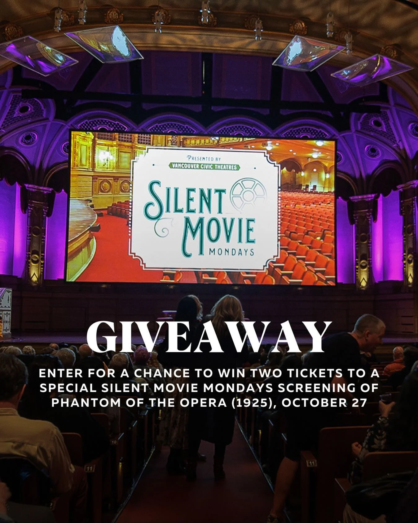 GIVEAWAY! 
 
Vancouver Civic Theatres and Vancouver Bach Family of Choirs are proud to present a spectacular celebration of the iconic film in its centennial year, featuring a score performed live by a 7-piece orchestra, 80 person choir and Vancouver