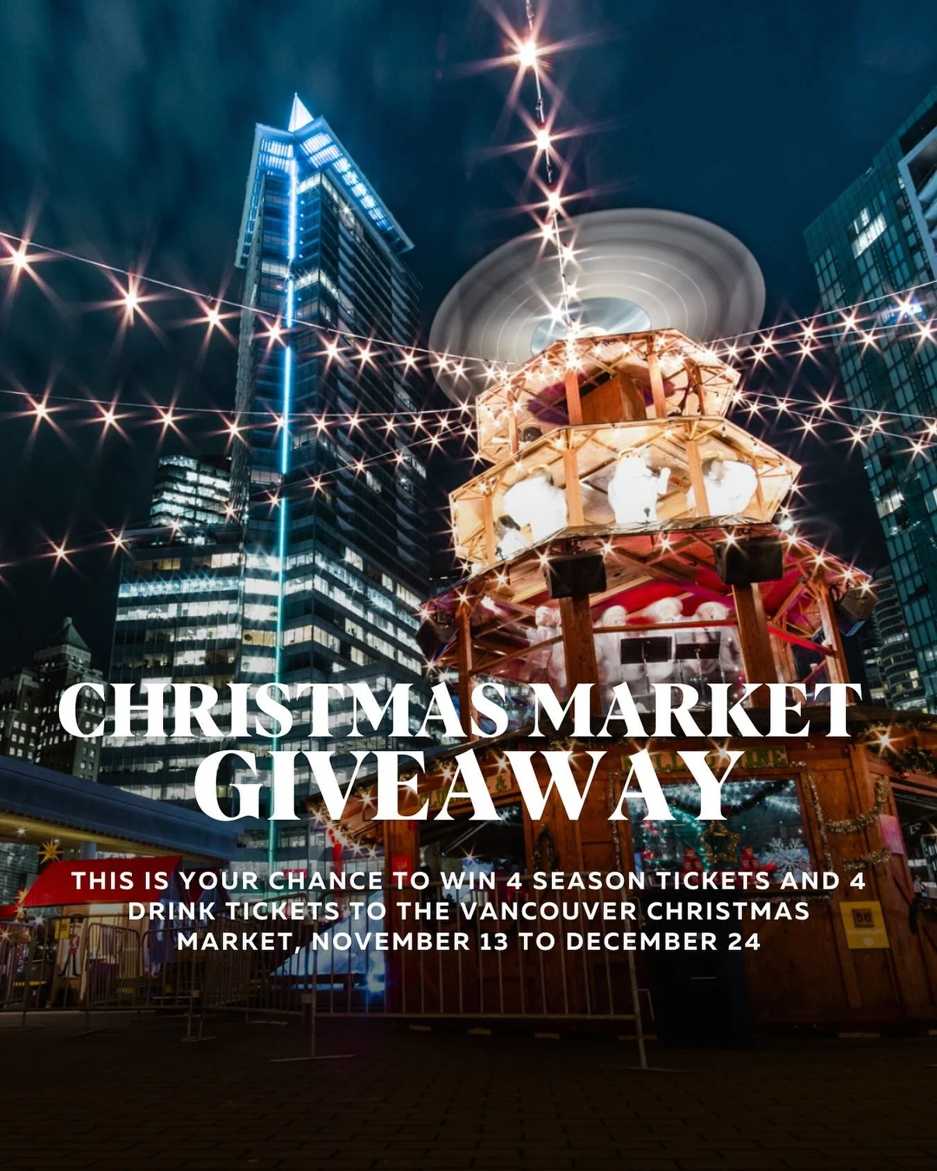 GIVEAWAY 🎄

The Vancouver Christmas Market returns for its 15th Anniversary to Jack Poole Plaza, November 13 to December 24. With over 110 alpine huts, German food and drink, liver performances, twinkling lights, and the favourite carousel ride. 

❤