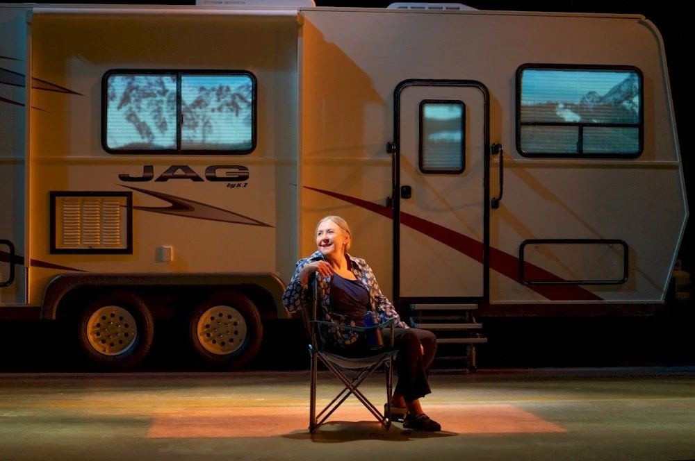 Burning Mom parks its camper at the Kay Meek Arts Centre, the Anvil Theatre, and the Shadbolt Centre for the Arts in January