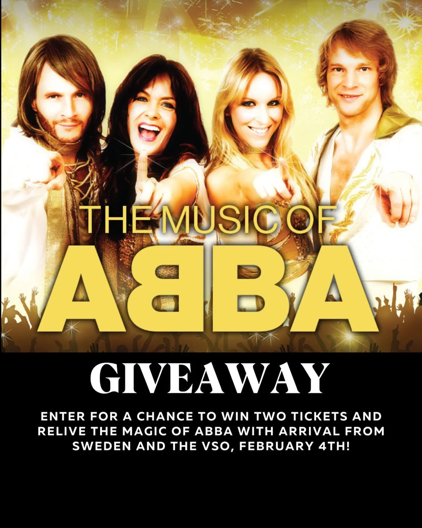 GIVEAWAY

The world&rsquo;s greatest ABBA tribute show returns to the Orpheum for a sensational musical experience! For two nights only, you can enjoy the timeless songs of ABBA, performed live by Arrival from Sweden and accompanied by the full symph