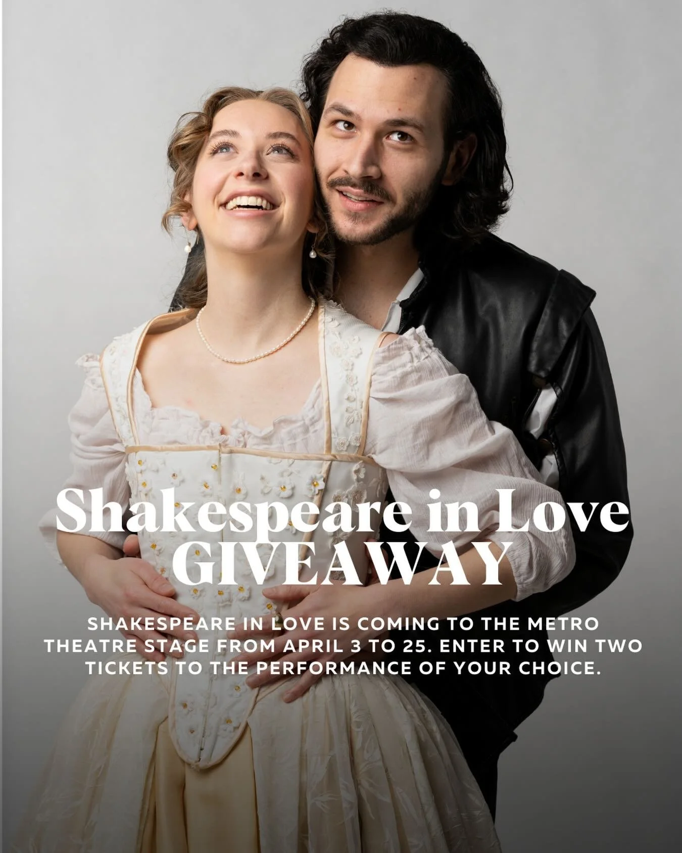 GIVEAWAY

Shakespeare in Love is coming to the @metrotheatre stage from April 3 to 25. 

Penniless and indebted to two demanding producers, struggling young playwright William Shakespeare is tormented by writer&rsquo;s block until he meets Viola de L