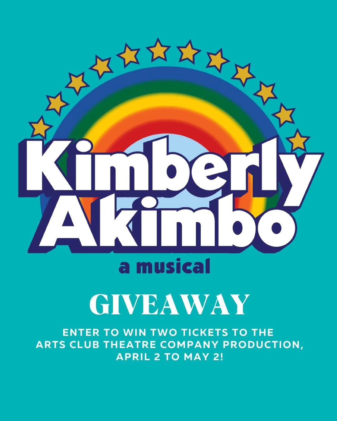 GIVEAWAY

Enter to win two tickets to the Arts Club Theatre Company Production of KIMBERLY AKIMBO! 🌈🎶

About to turn 16, Kimberly has the anxieties of a typical teenager: school projects, new friends, and first crushes. She just also happens to loo