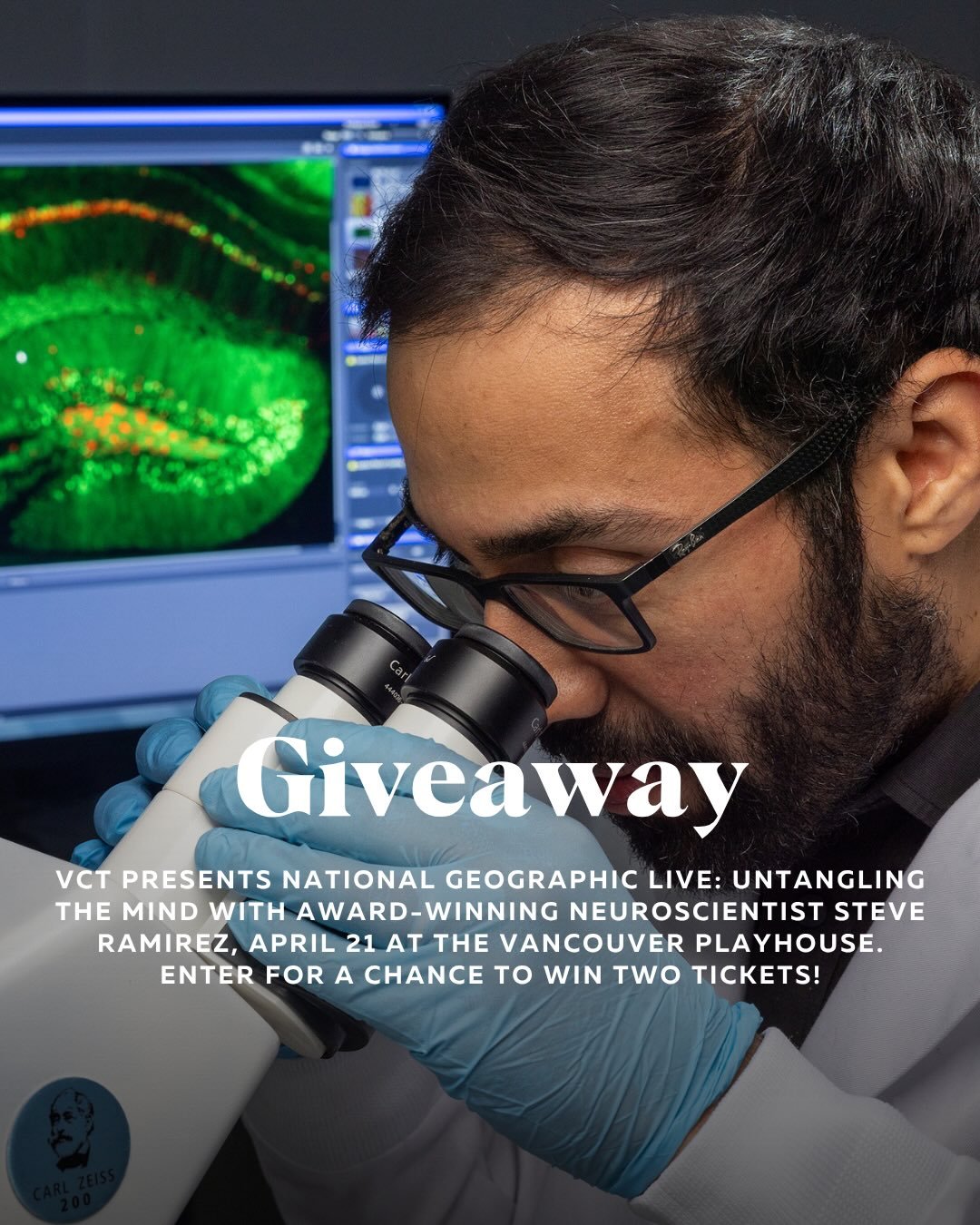 GIVEAWAY
 
VCT Presents National Geographic Live: Untangling the Mind with award-winning neuroscientist Steve Ramirez, coming up April 21 at the Vancouver Playhouse! This is your chance to win two tickets to attend!

Vancouver Civic Theatres is pleas