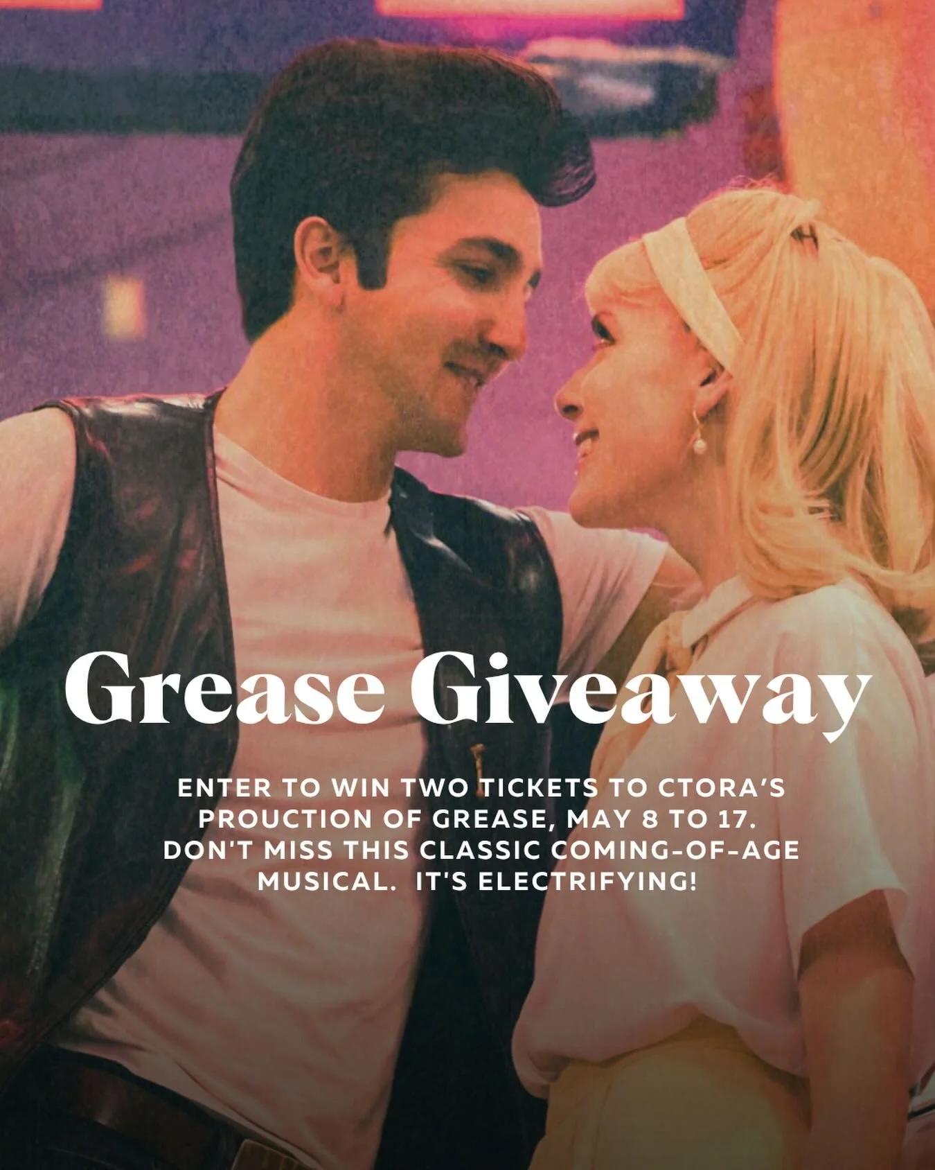 Giveaway 

Step back into the 1950s with Grease, presented by CTORA Productions at Granville Island Stage in Vancouver. Don&rsquo;t miss this classic coming-of-age musical. It&rsquo;s electrifying!

This vibrant production brings the beloved classic 