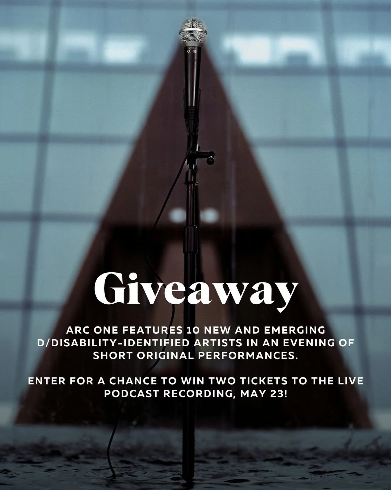 GIVEAWAY

Arc One features 10 new and emerging D/disability-identified artists in an evening of short original performances ranging from prose and poetry to stories and essays. Accompanied by live mixed sound and music, the event will be recorded liv