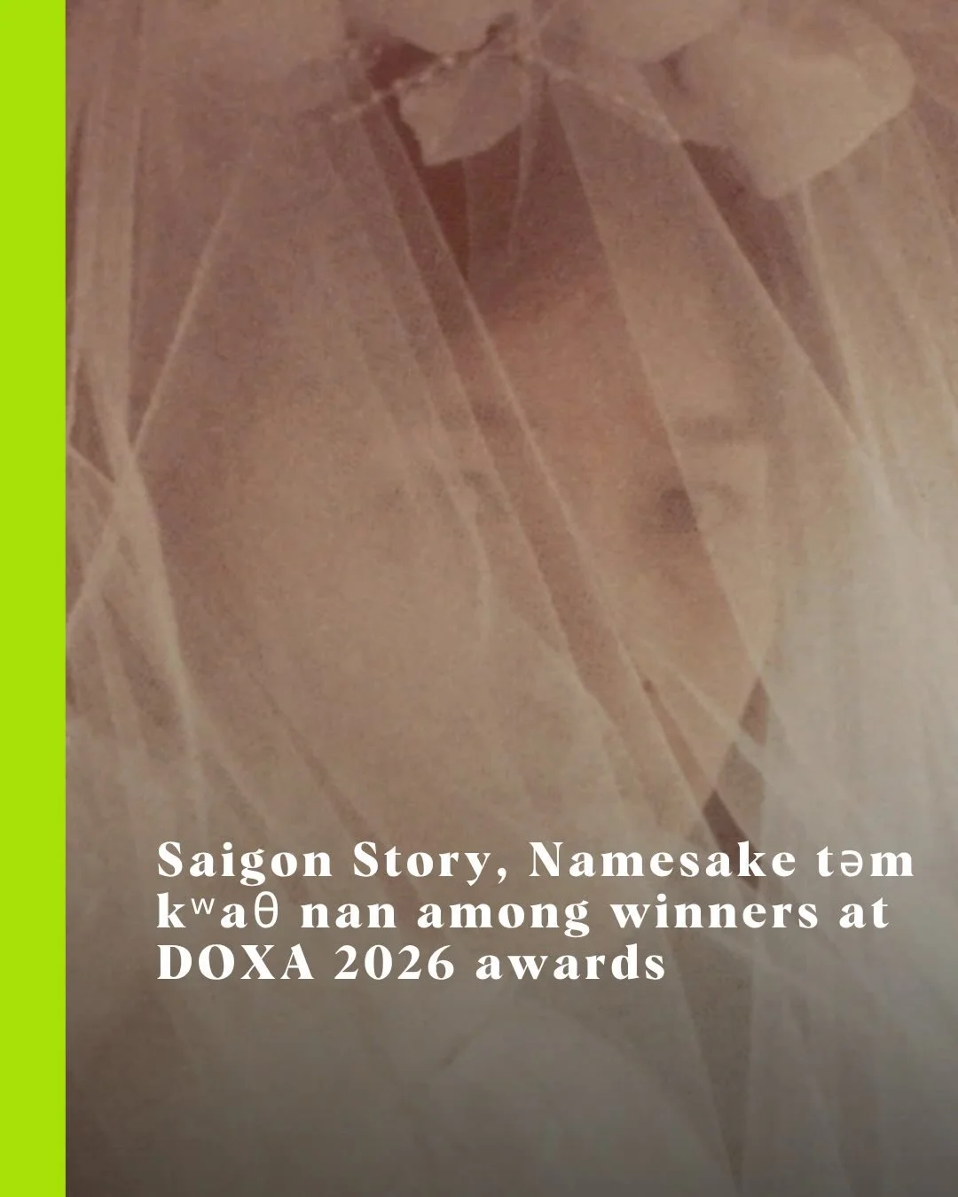 Kim Nguyen&rsquo;s Saigon Story won the Colin Low Award for Best Canadian Director, as DOXA Documentary Film Festival unveiled its top honours at its 2026 closing event this weekend.

Read more about the 2026 @doxafestival award winners at Stir. 

#d