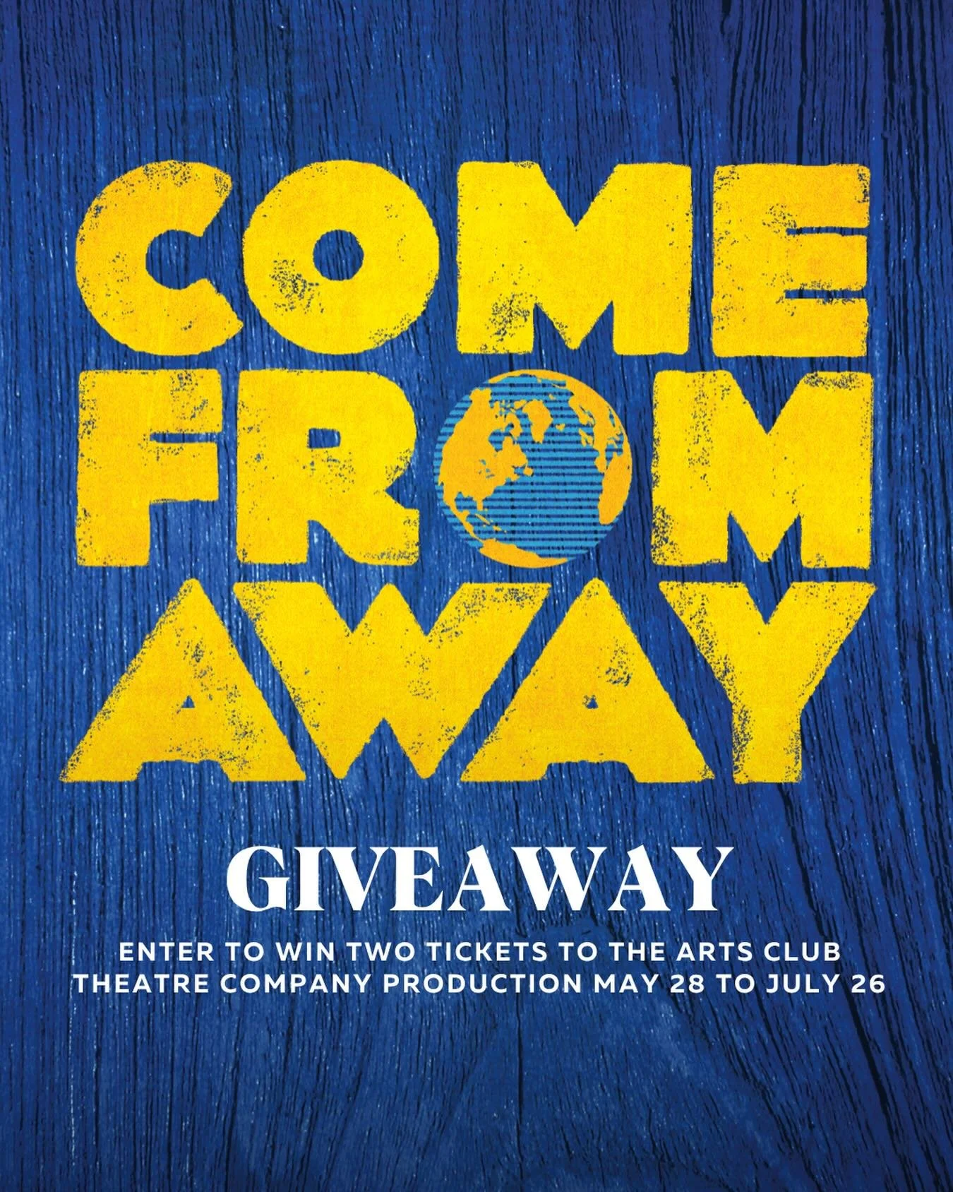 ⚡️GIVEAWAY ⚡

Enter to win two tickets to the Arts Club Theatre Company Production of COME FROM AWAY! ✈️💛

On one day in 2001, the population of tiny Gander, Newfoundland, doubled. Inspired by the true events of September 11, the Tony-nominated COME