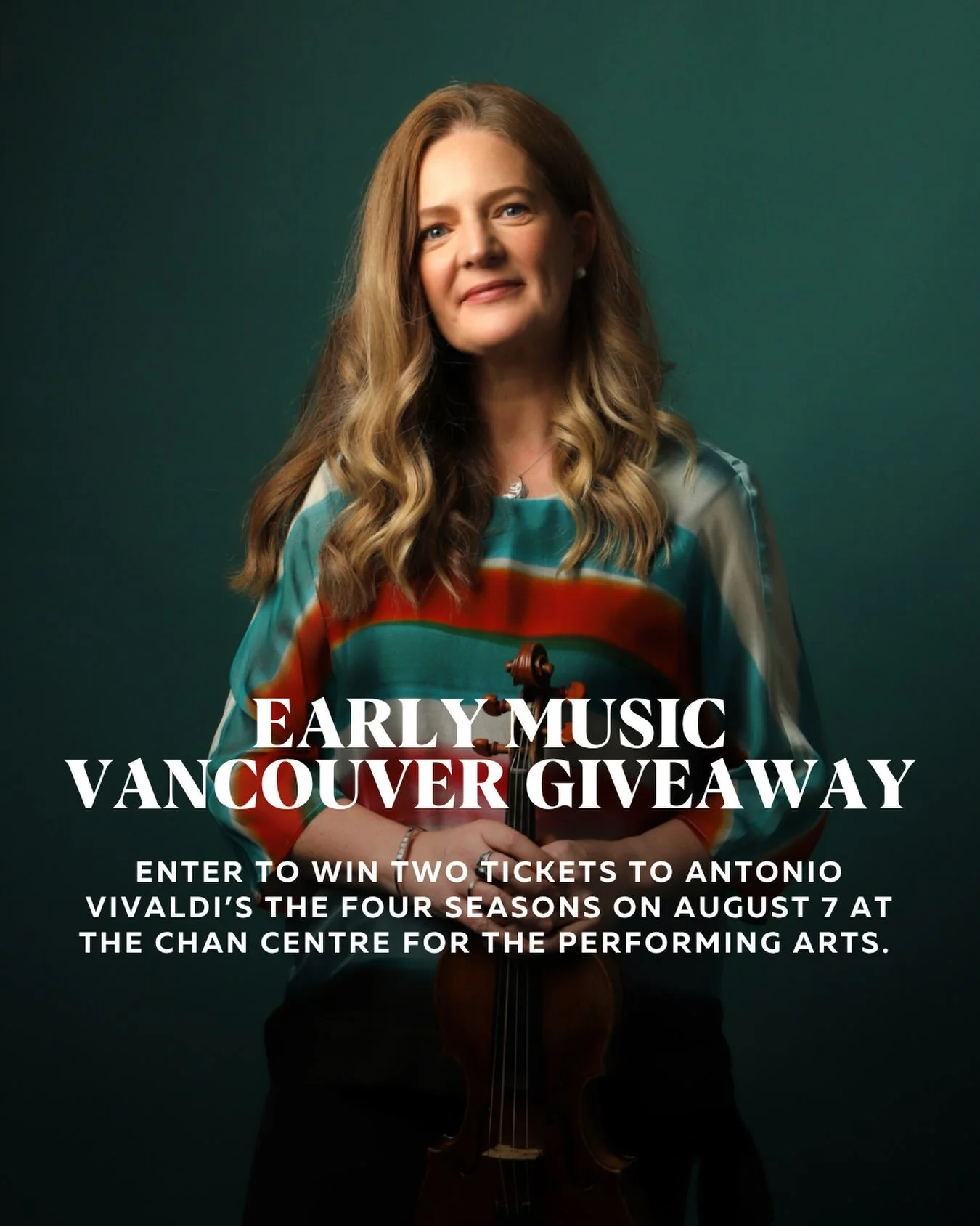 GIVEAWAY 🎶

Early Music Vancouver is thrilled to offer two tickets to Antonio Vivaldi&rsquo;s The Four Seasons on August 7 at the @chancentreubc. 

Guest director and &ldquo;queen of Baroque violin&rdquo; Rachel Podger leads the Pacific Baroque Orch