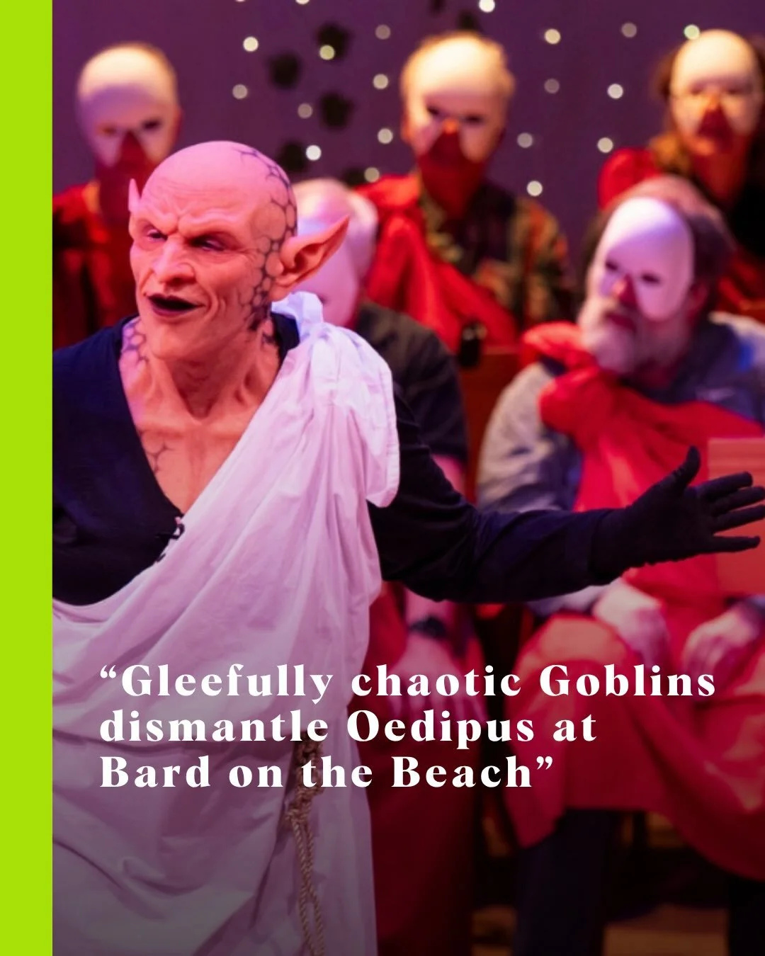 Wug, Kravga, and Moog deliver a take on Sophocles&rsquo; Greek tragedy that, in addition to copious amounts of crude humour, has its share of chillingly effective moments. 

Find the full @bardonthebeach theatre review at Stir.

__
#theatre #artsandc