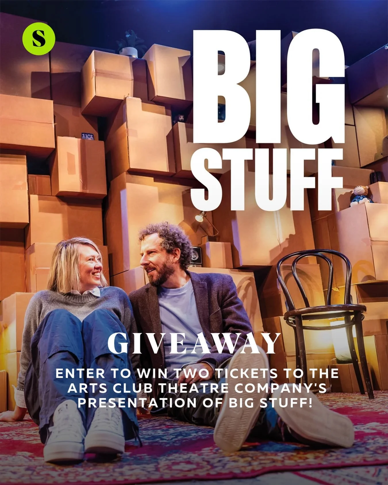 GIVEAWAY

Enter to win two tickets to the Arts Club Theatre Company&rsquo;s presentation of BIG STUFF! 📦❤️

Married comedy duo Matt Baram and Naomi Snieckus, directed by co-creator Kat Sandler, light up the stage and invite you to explore life&rsquo