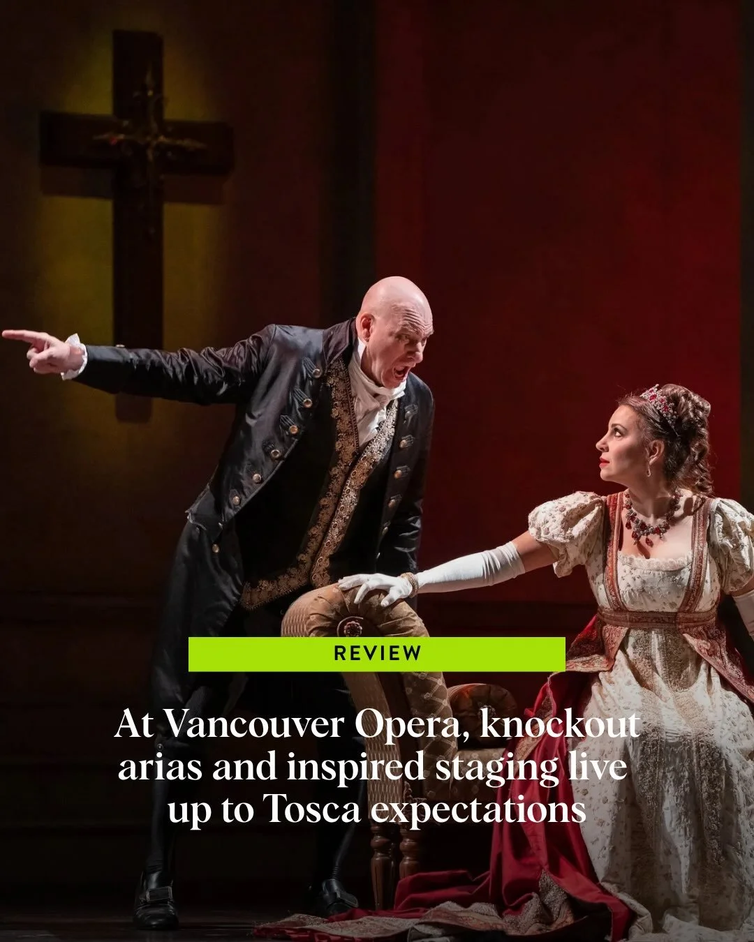 Season opener, coproduced with Pacific Opera Victoria, features a strong central trio of singers and striking lighting and sets. 

Head to Stir for the @vancouveropera review. 

__
#Opera #Vancouver #Tosca #Puccini #VancouverArts